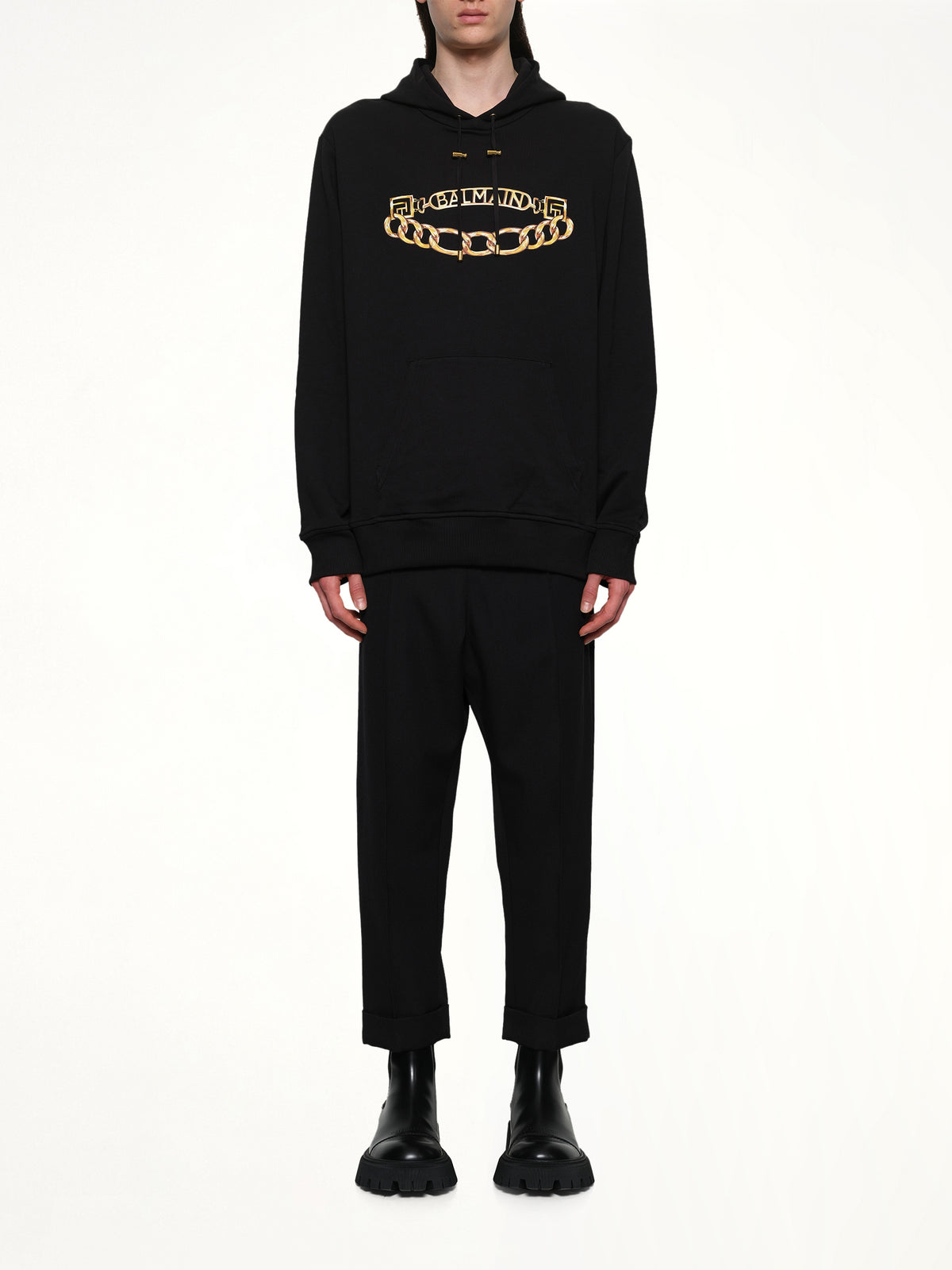 Balmain Chian Logo Hoodie in Black/Gold