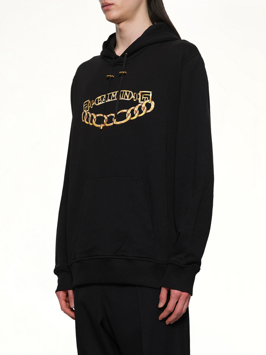Balmain Chian Logo Hoodie in Black/Gold