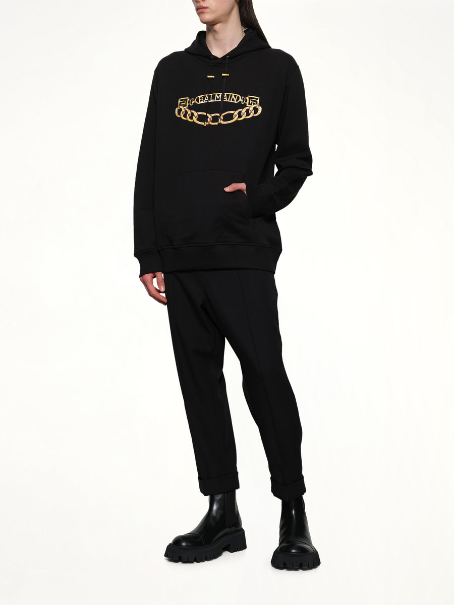 Balmain Chian Logo Hoodie in Black/Gold