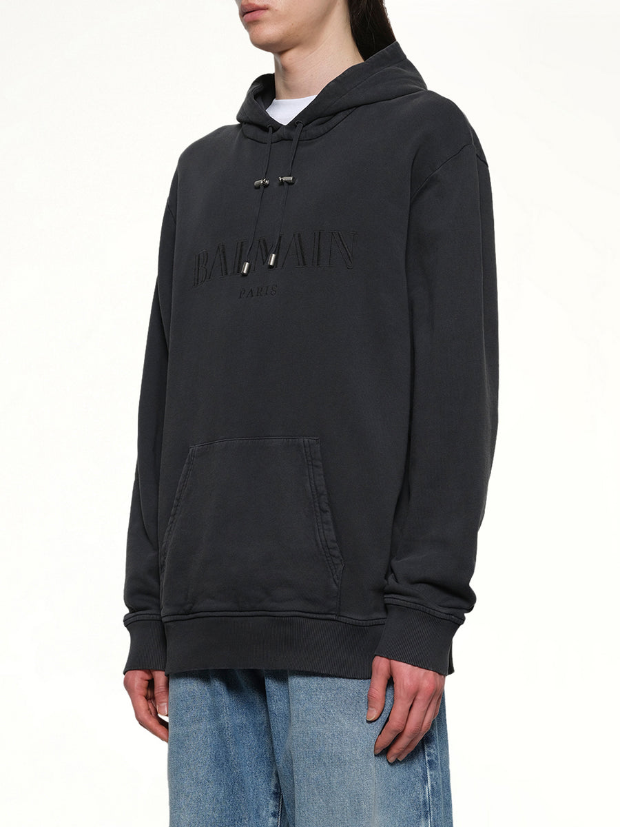 Balmain Vintage Emblem Hoodie in Vintage Black