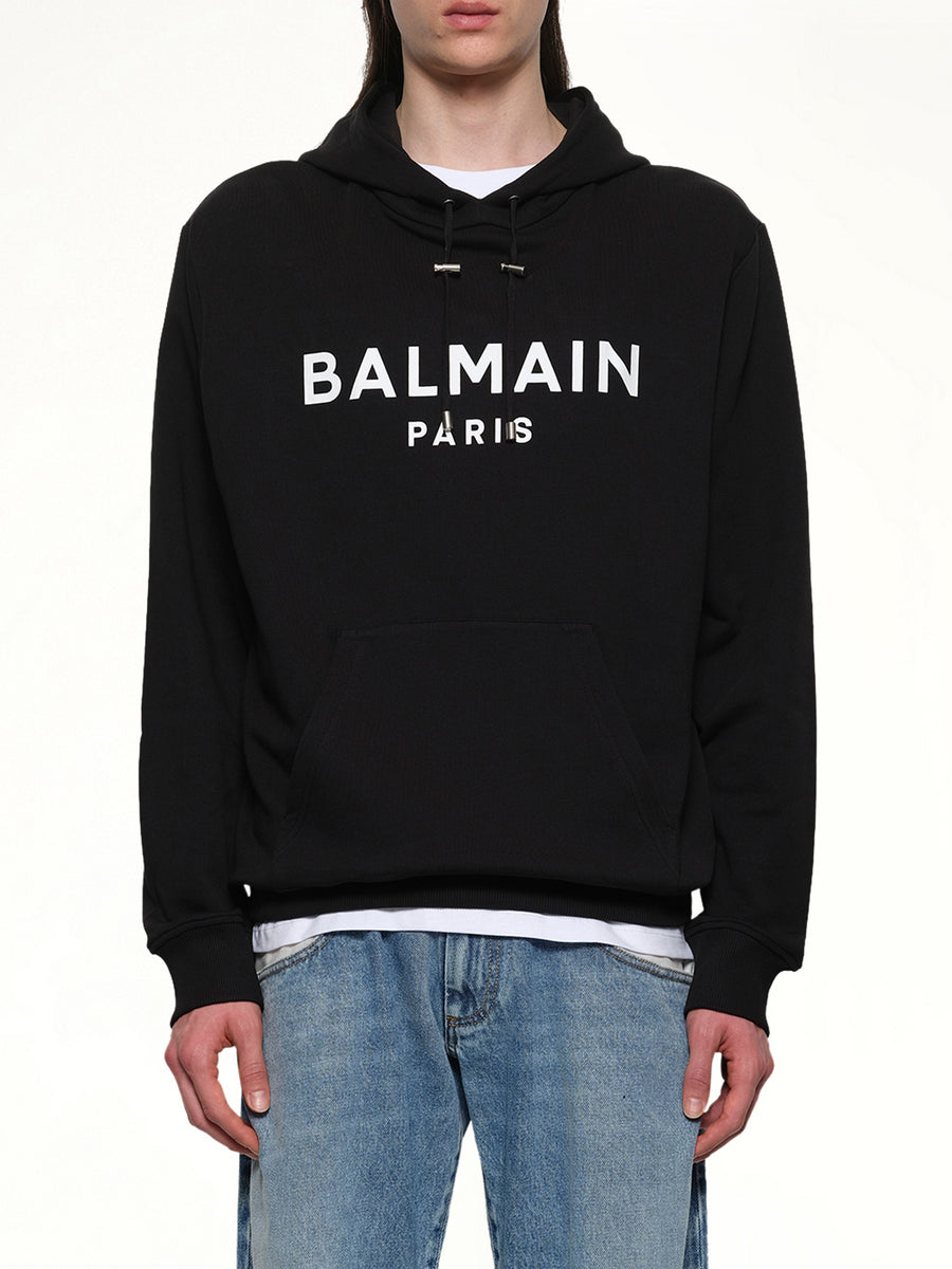Logo Printed Hoodie in Black/White