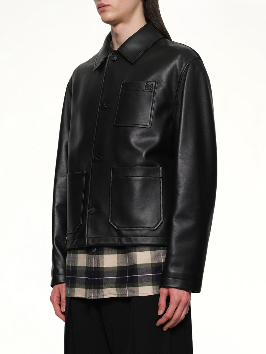 Leather Workwear Jacket in Black
