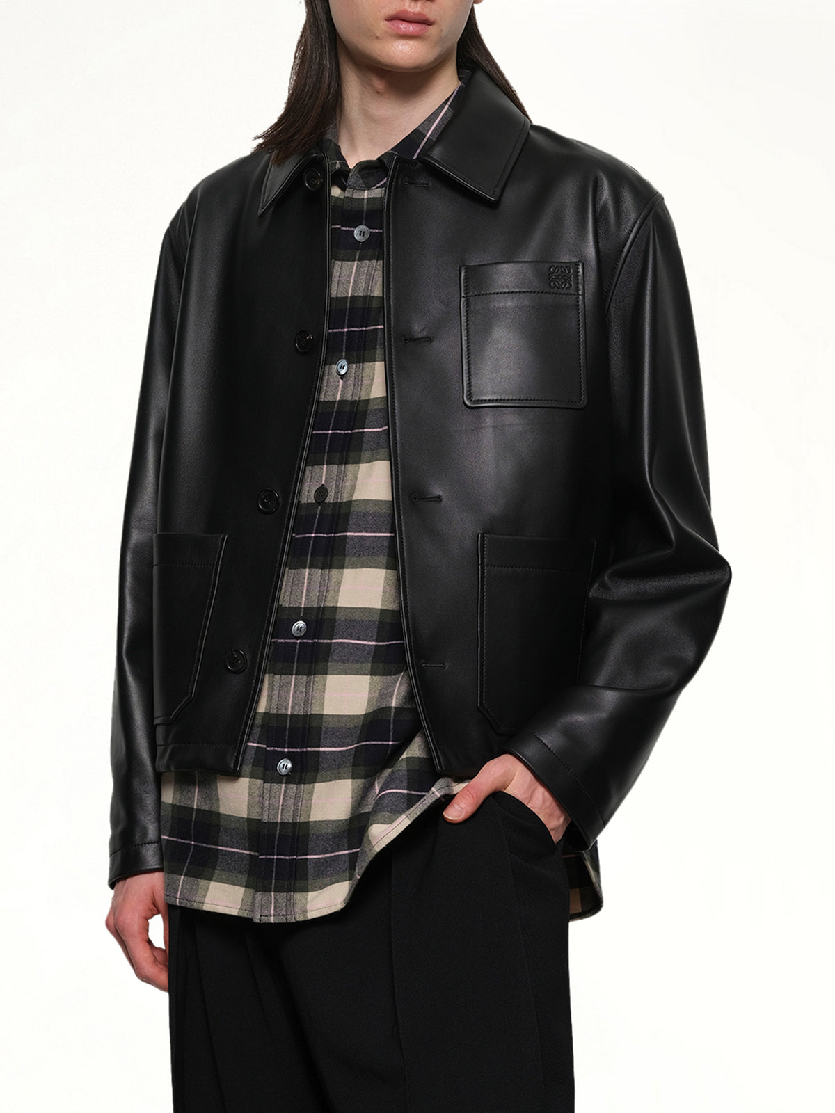 Leather Workwear Jacket in Black