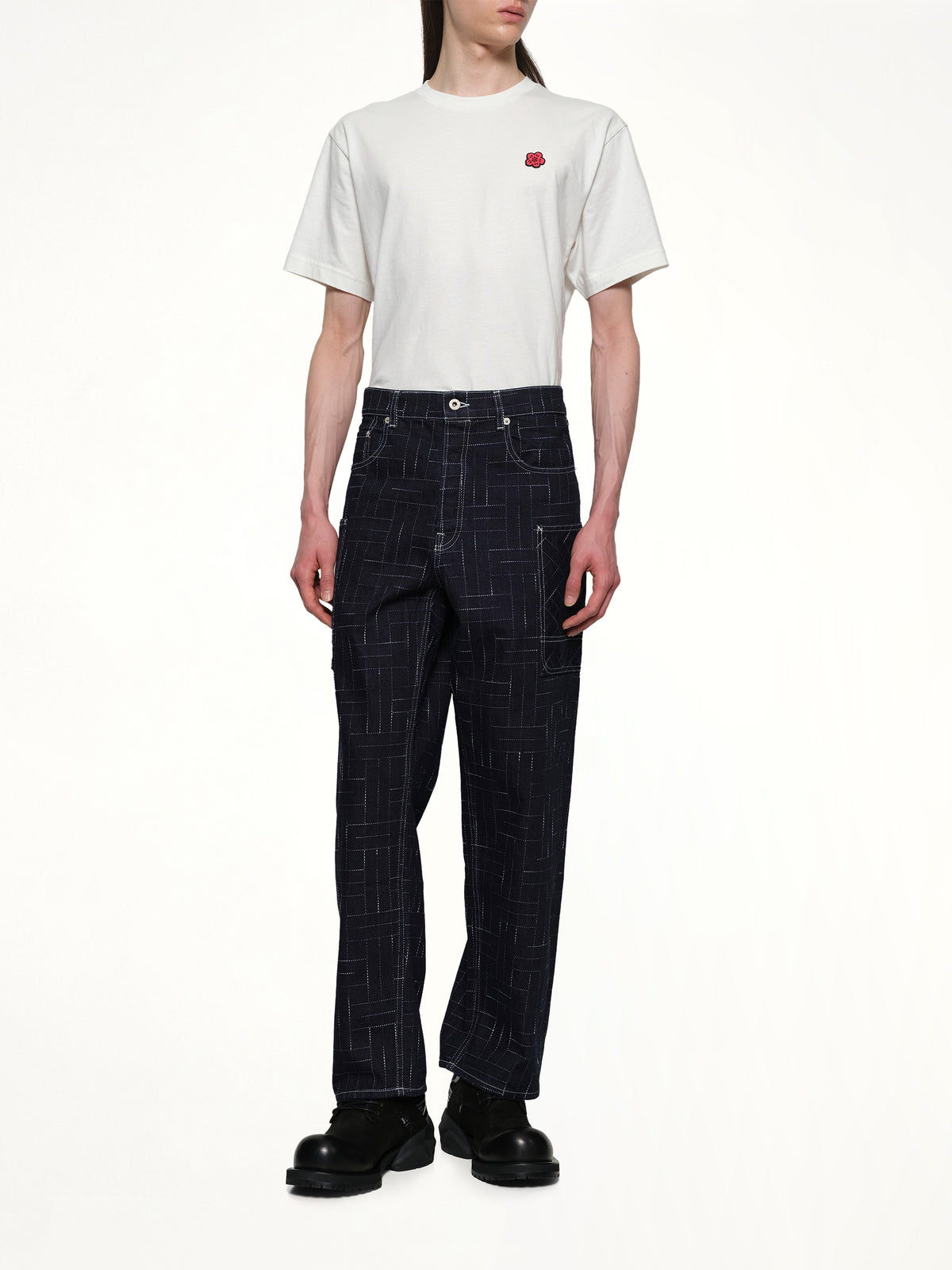 Kenzo Weave Cargo Monkey Fit Jeans in Rinse Blue Denim