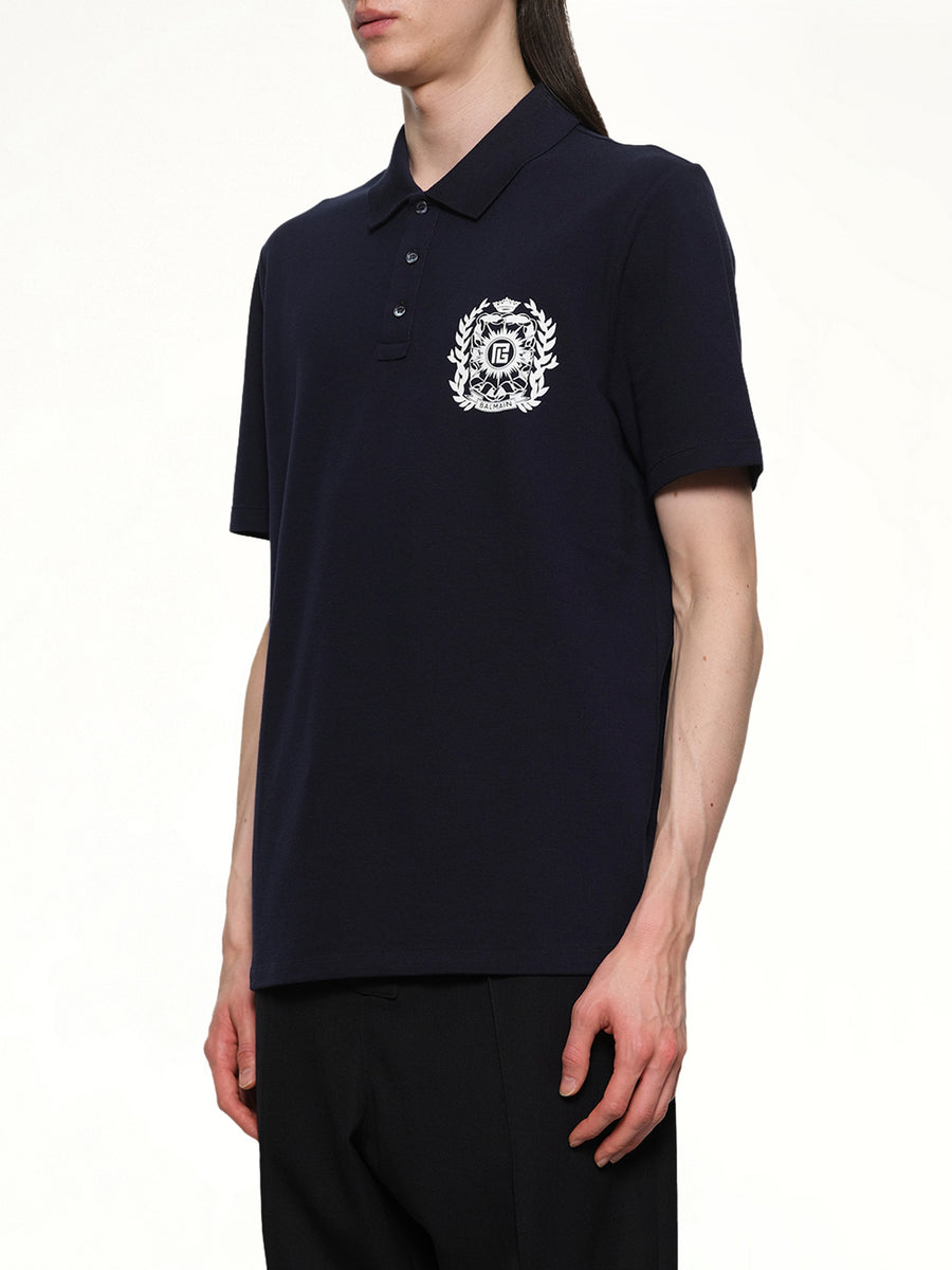Balmain Emblem Polo in Navy/White