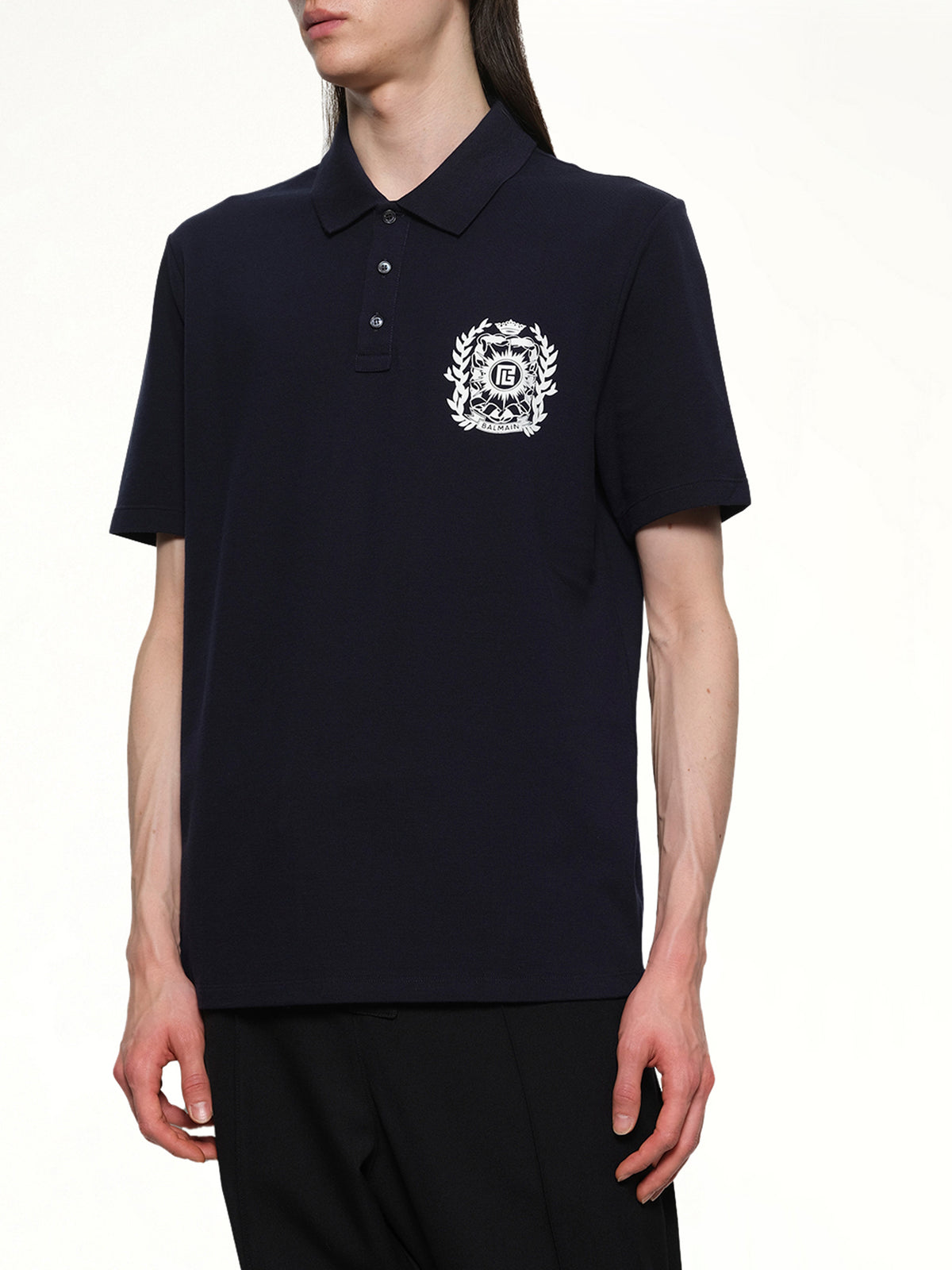 Balmain Emblem Polo in Navy/White