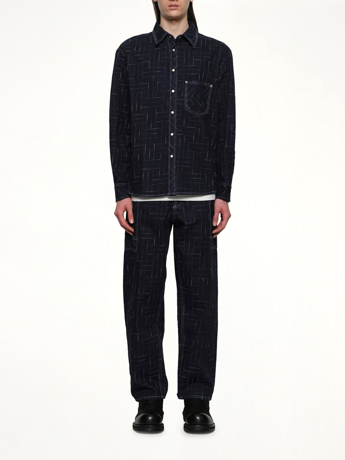 Kenzo Weave Casual Shirt in Rinse Blue Denim