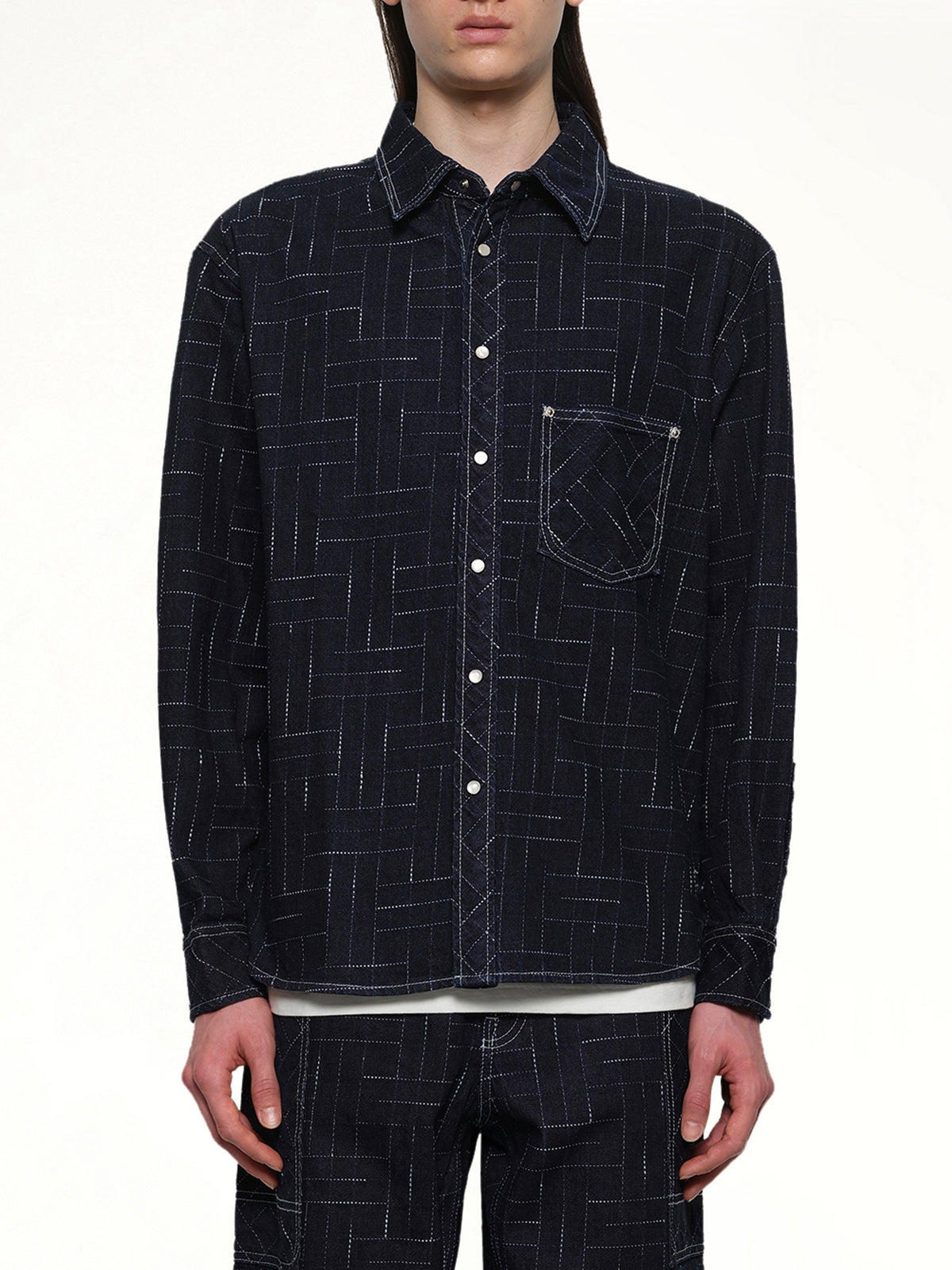Kenzo Weave Casual Shirt in Rinse Blue Denim