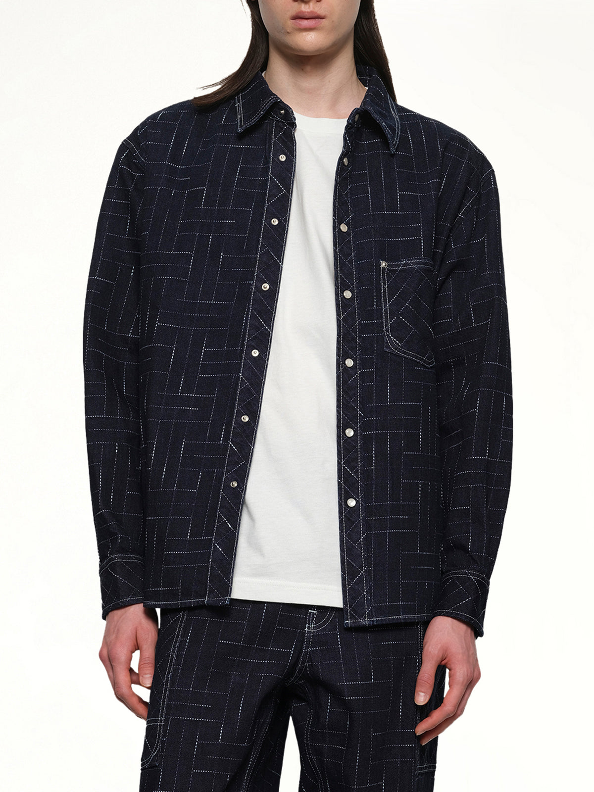 Kenzo Weave Casual Shirt in Rinse Blue Denim