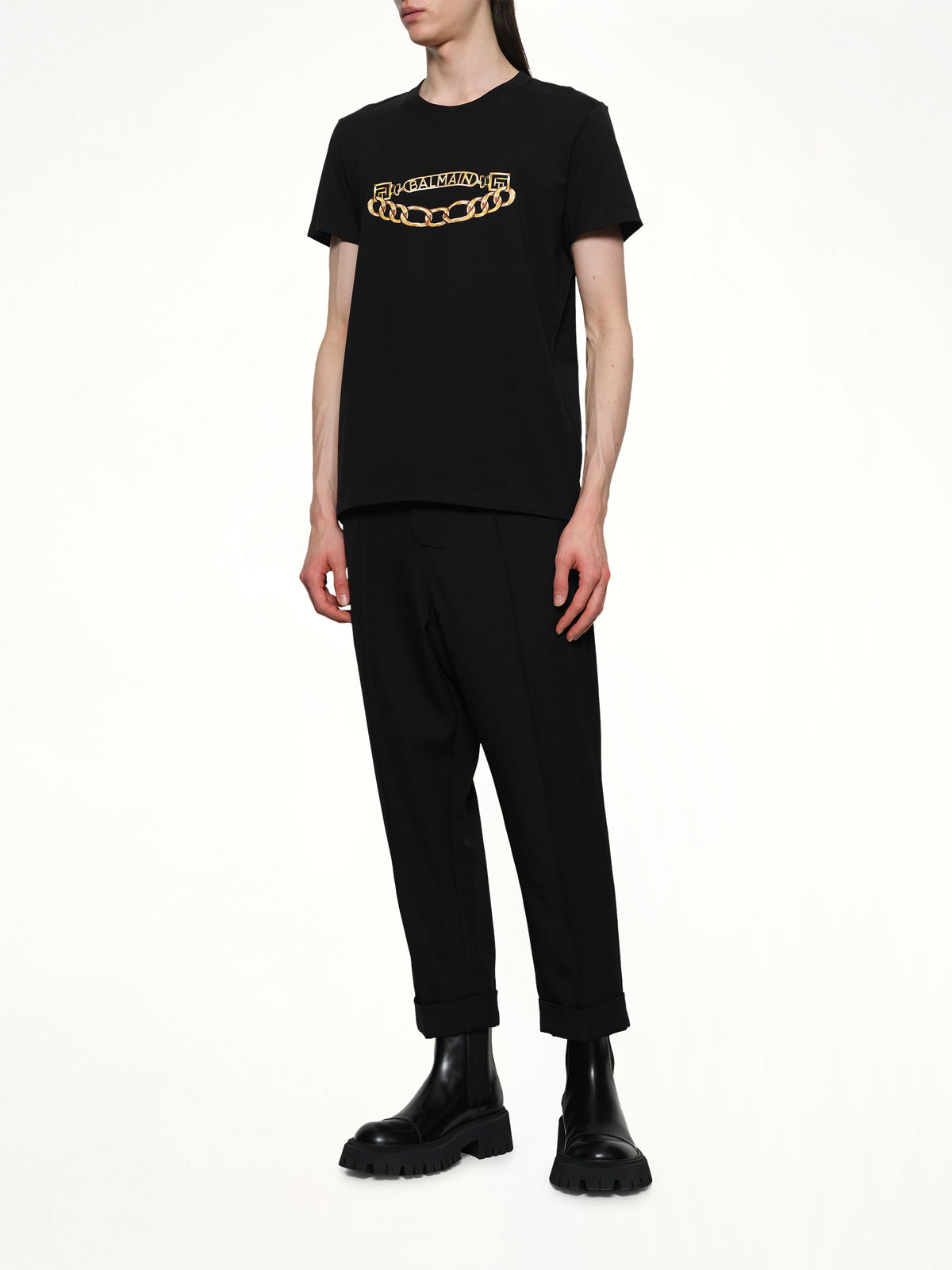 Balmain Chain Logo T-Shirt in Black/Gold
