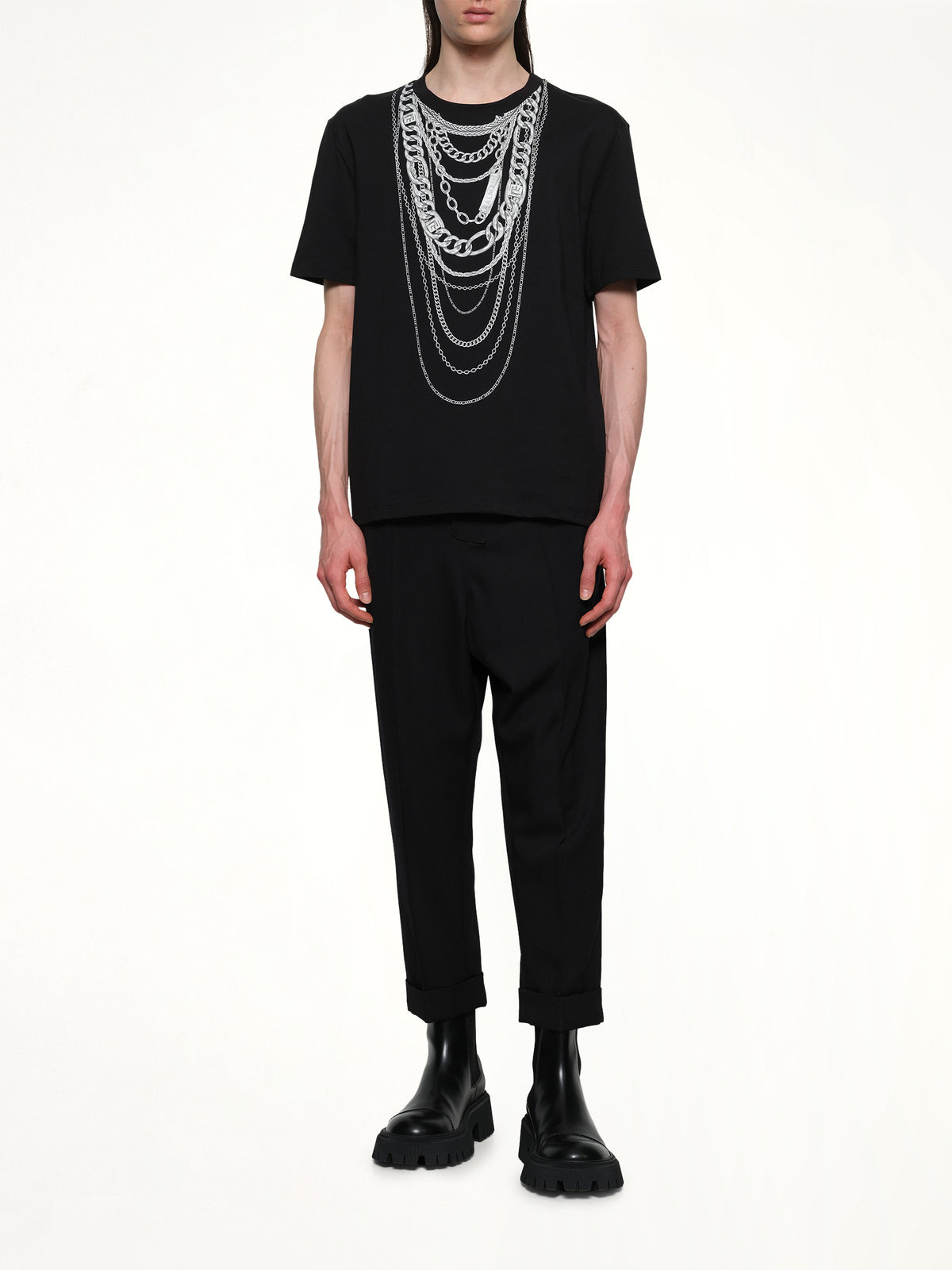 Chain Trompe L'Oeil T-Shirt in Black/White