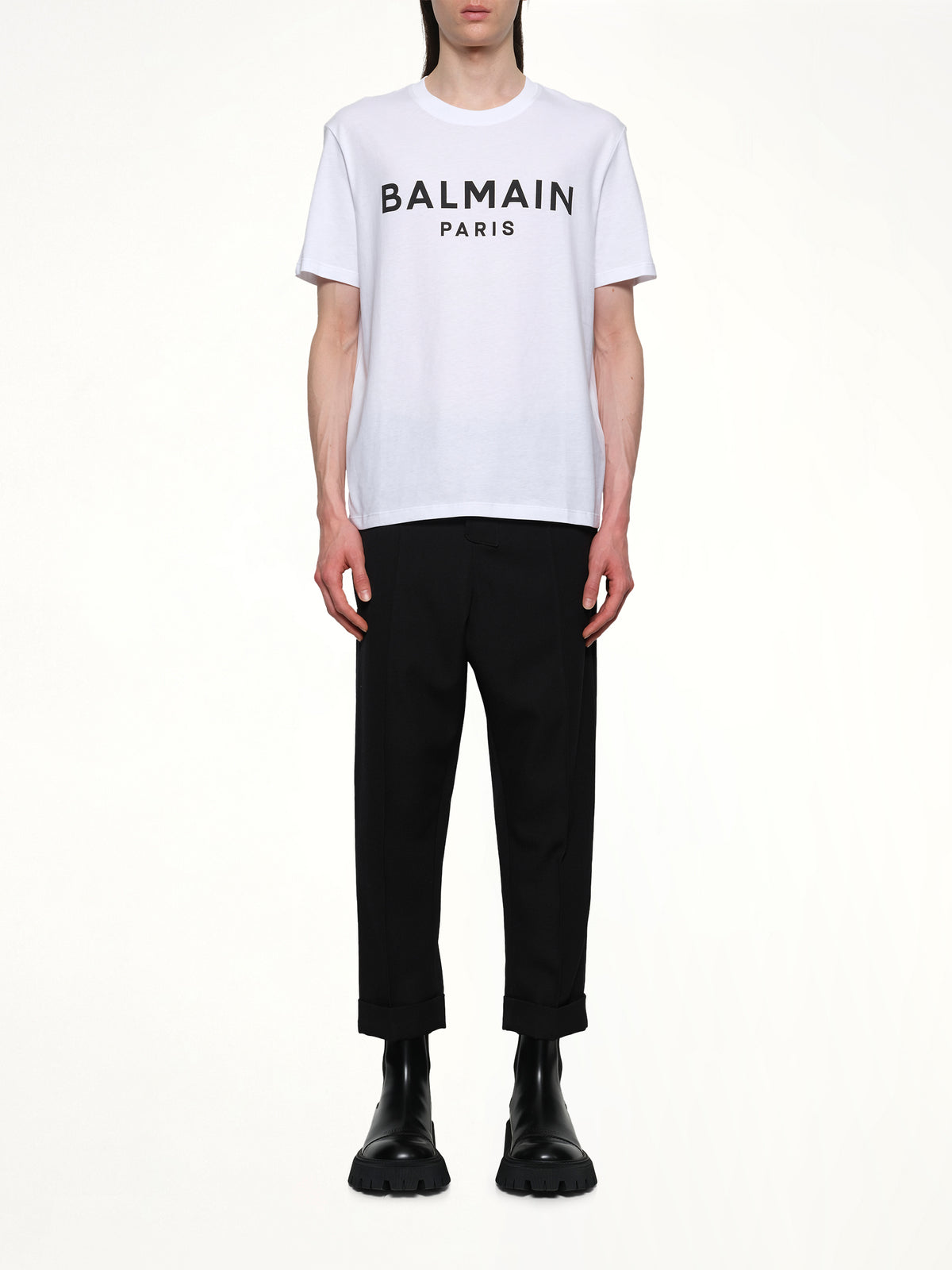 Logo Printed Straight Fit T-shirt in White/Black