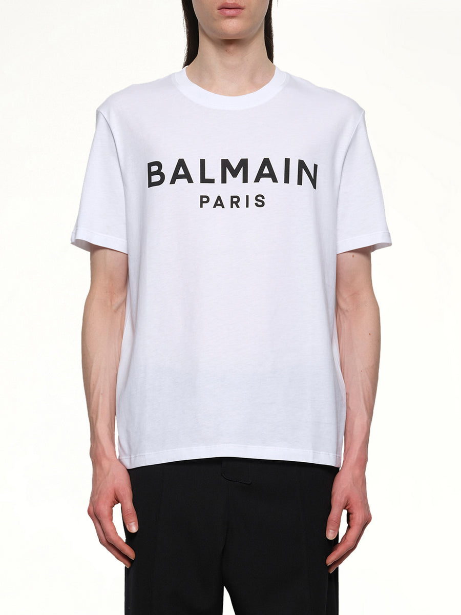 Logo Printed Straight Fit T-shirt in White/Black