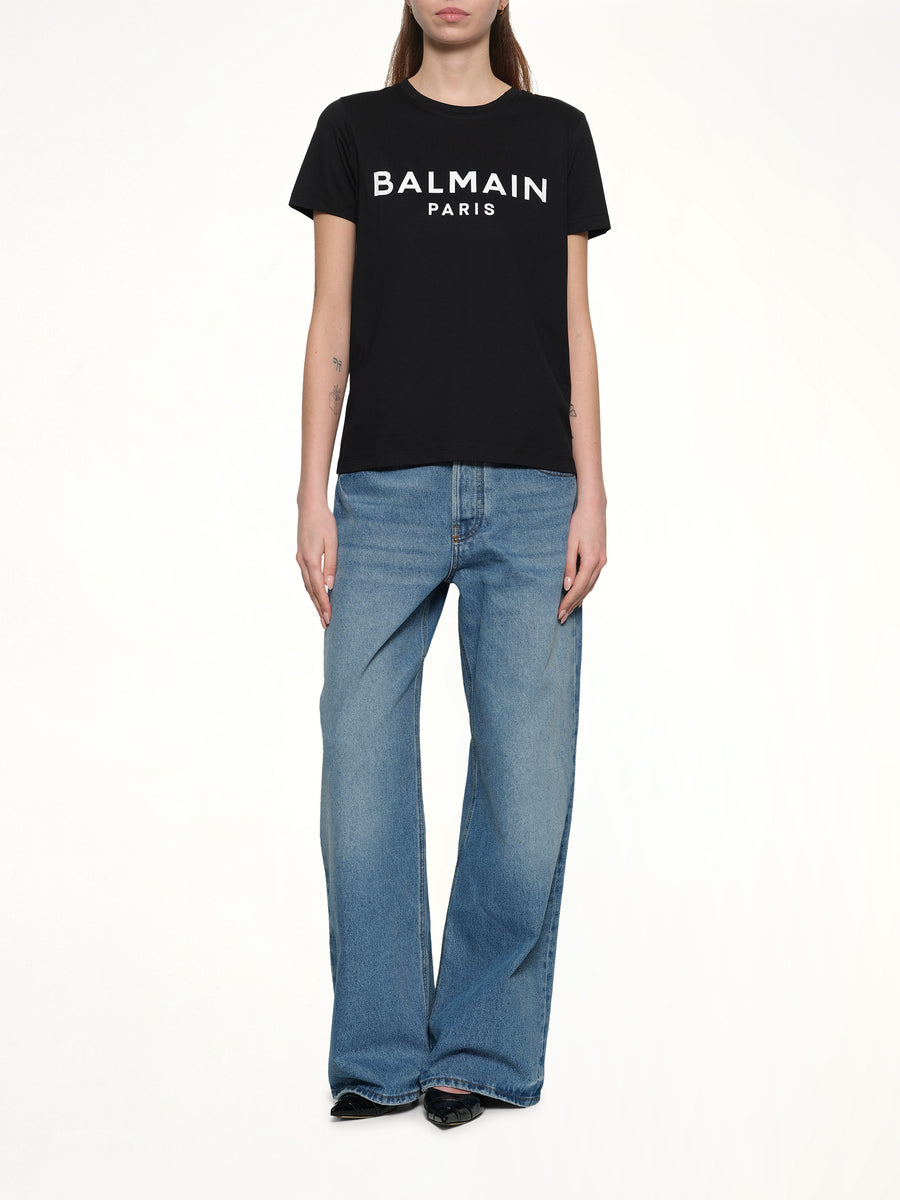 3 Button Logo Print T-Shirt in Black/White