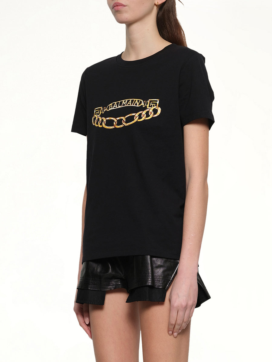Balmain Chains Printed T-Shirt in Black/Gold