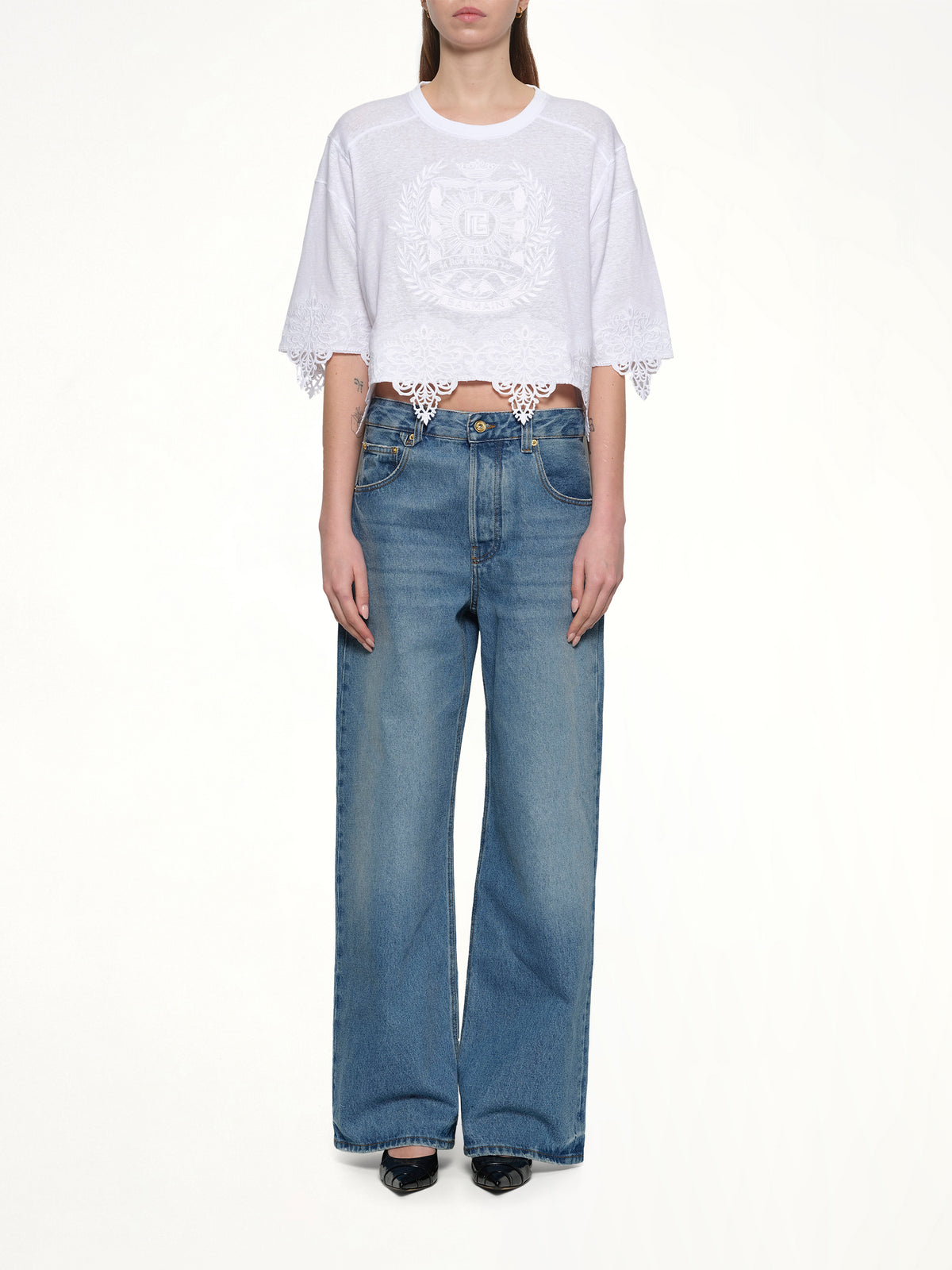 Balmain Emblem Baseball T-Shirt in White