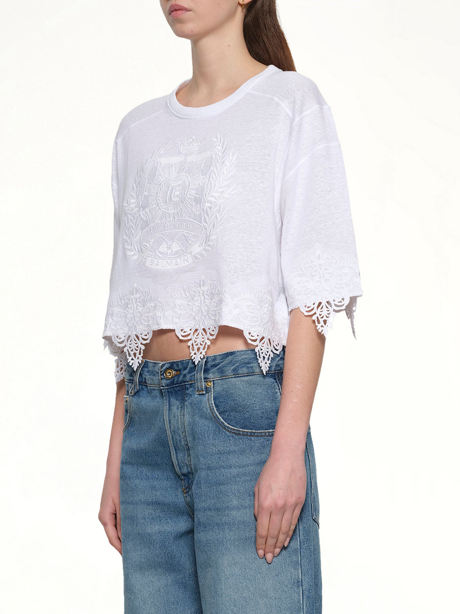 Balmain Emblem Baseball T-Shirt in White