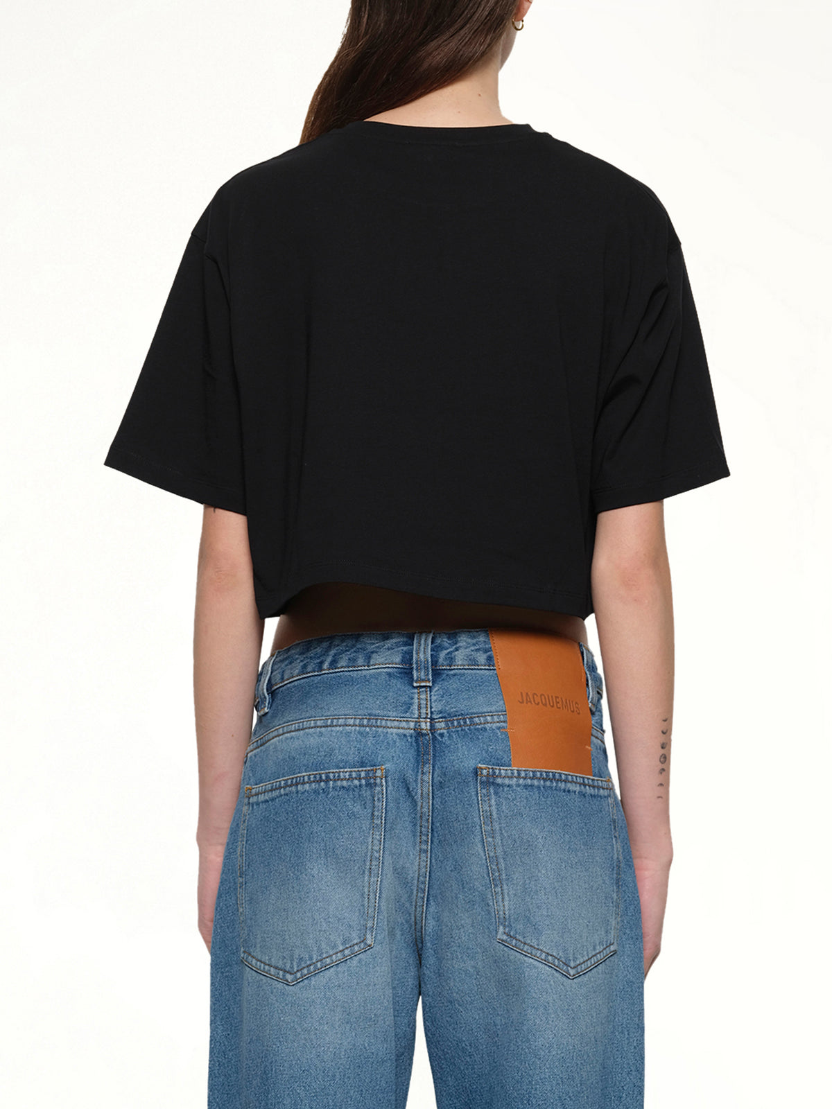 Cropped Print Logo Eco T-Shirt in Black