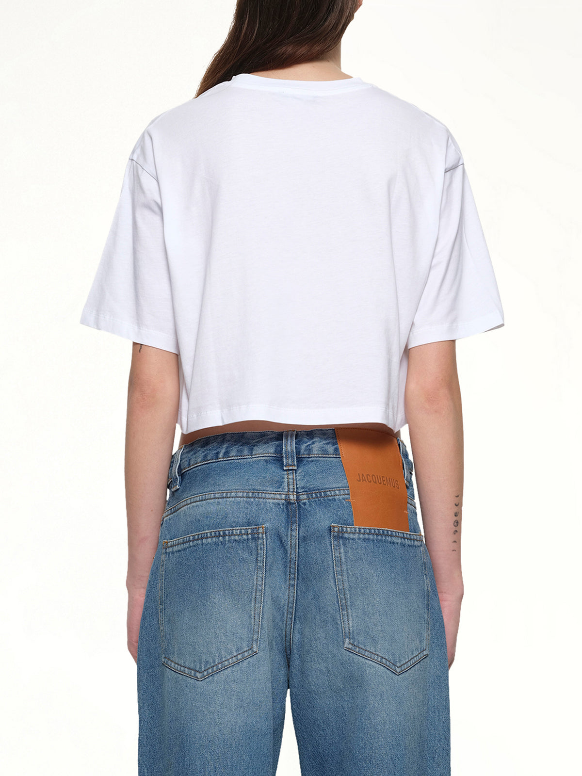 Logo Print Cropped T-Shirt in White/Black