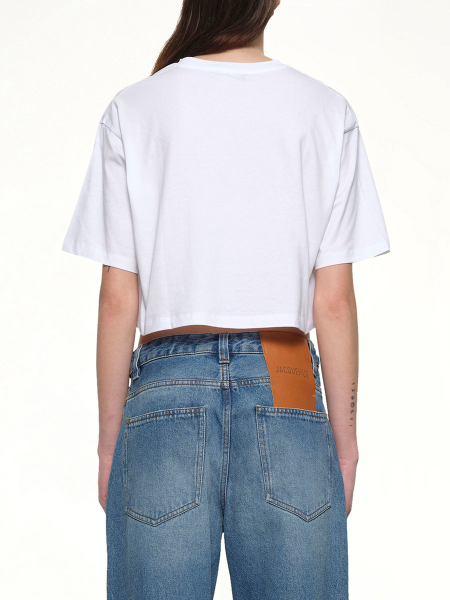 Logo Print Cropped T-Shirt in White/Black