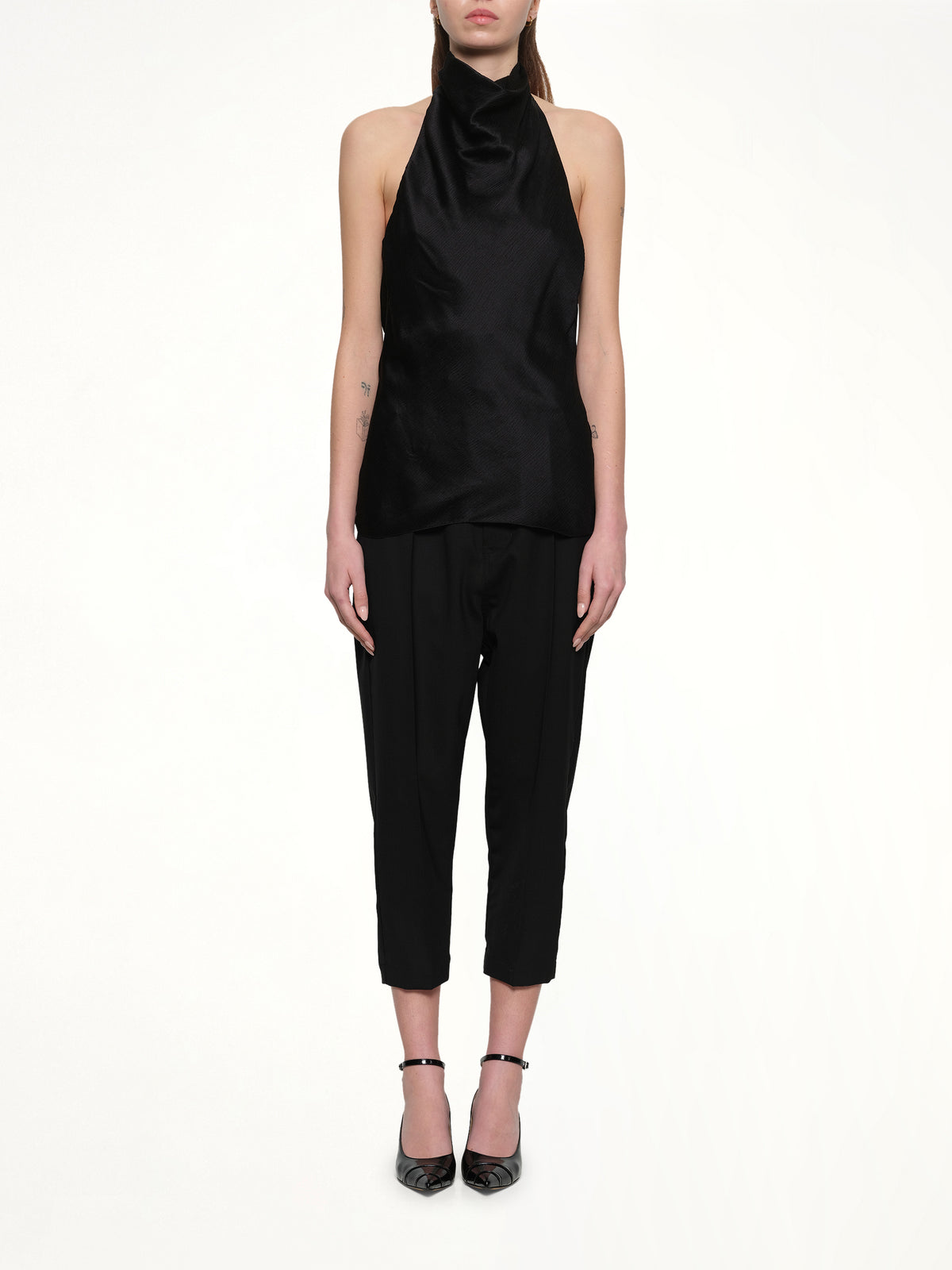 Halterneck Crepe Satin Top in Black