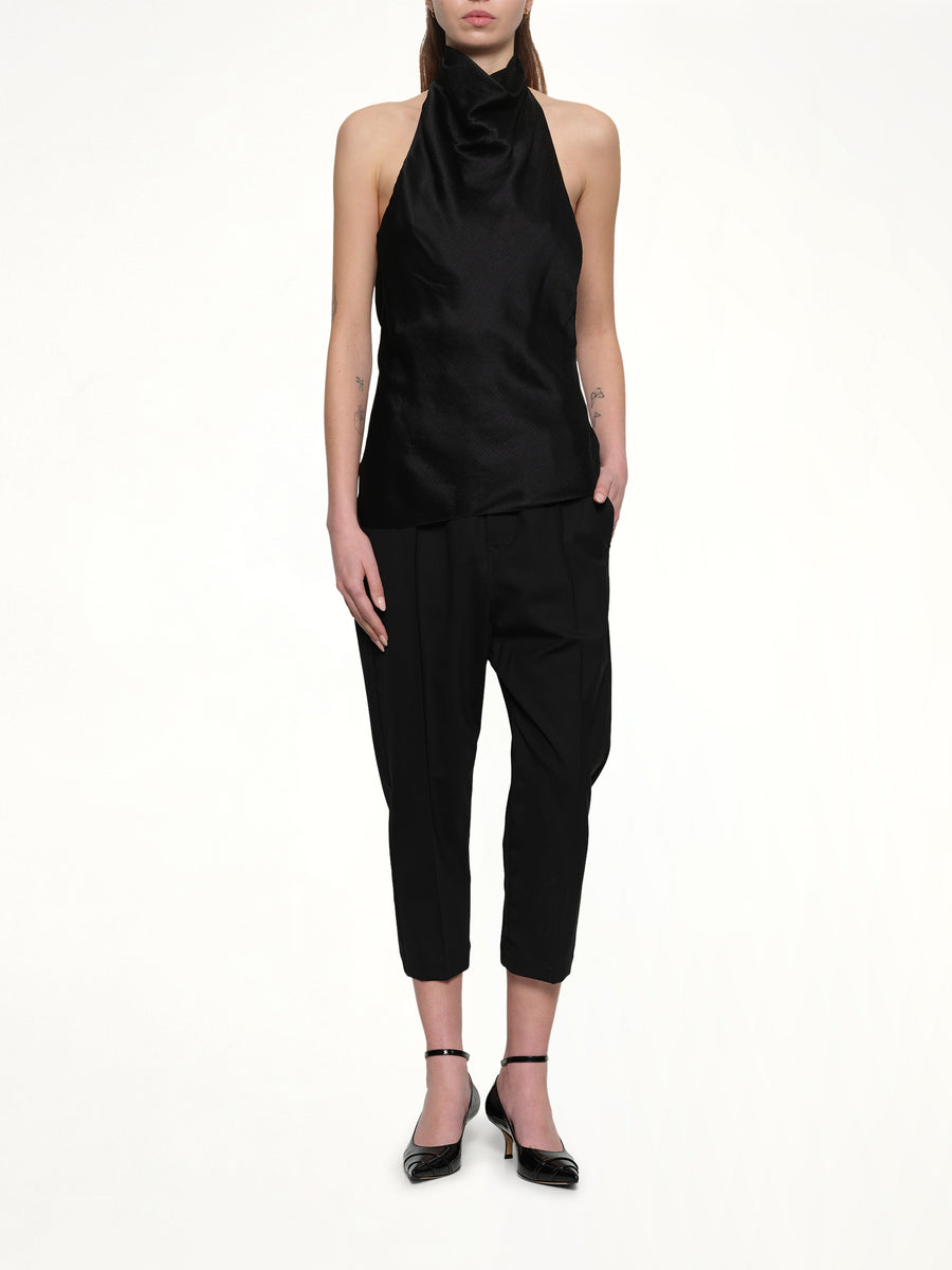 Halterneck Crepe Satin Top in Black