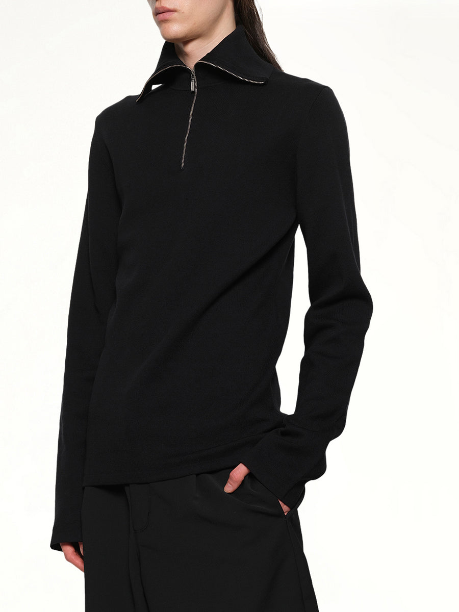 Zip Up Turtle Neck in Black