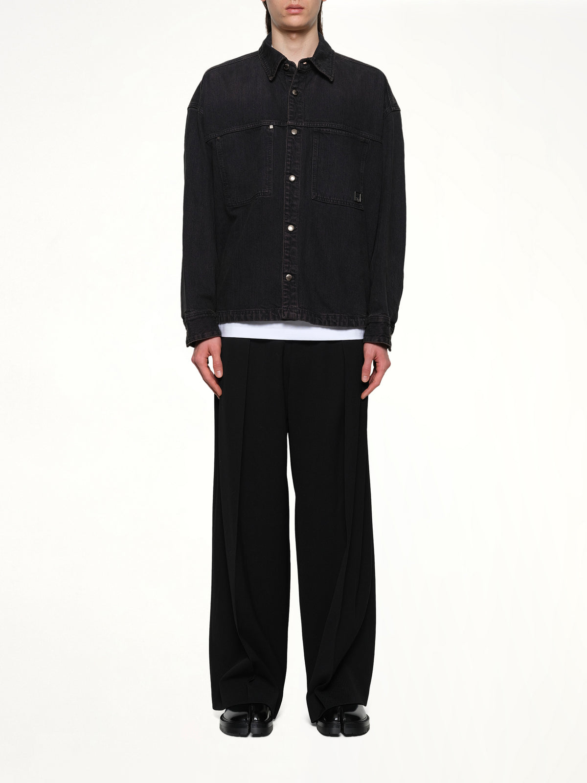 Double Pocket Denim Shirt in Black