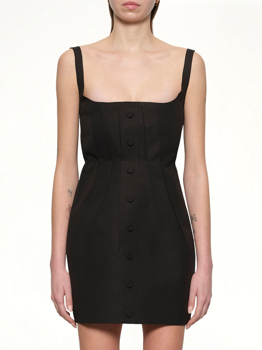 Bonded Cotton Poplin Dress in Black