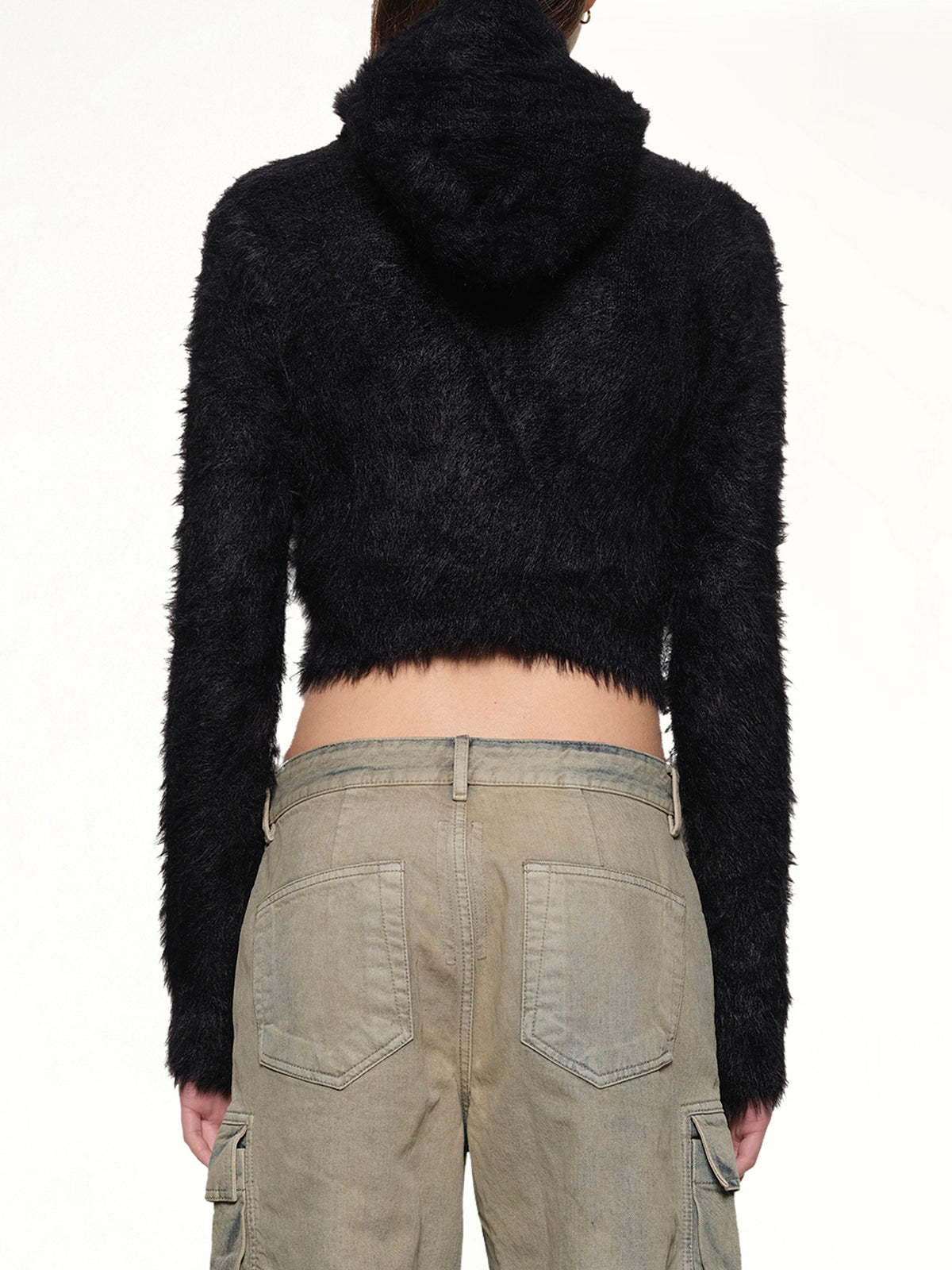 Chimera Fur Hooded Button Up in Black