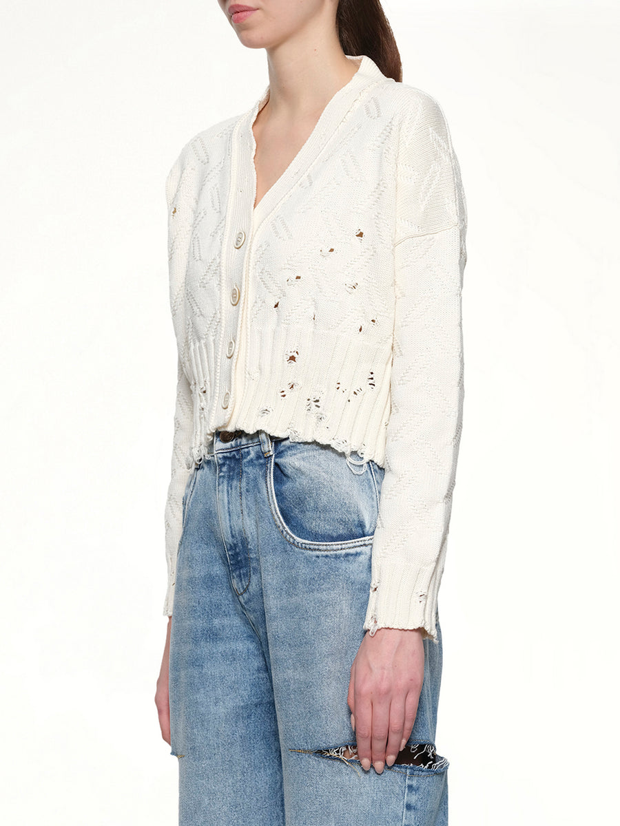 Jacquard Dishevelled Cardigan in Lily White