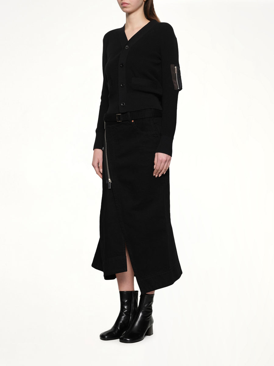 Side Zip Denim Skirt in Black