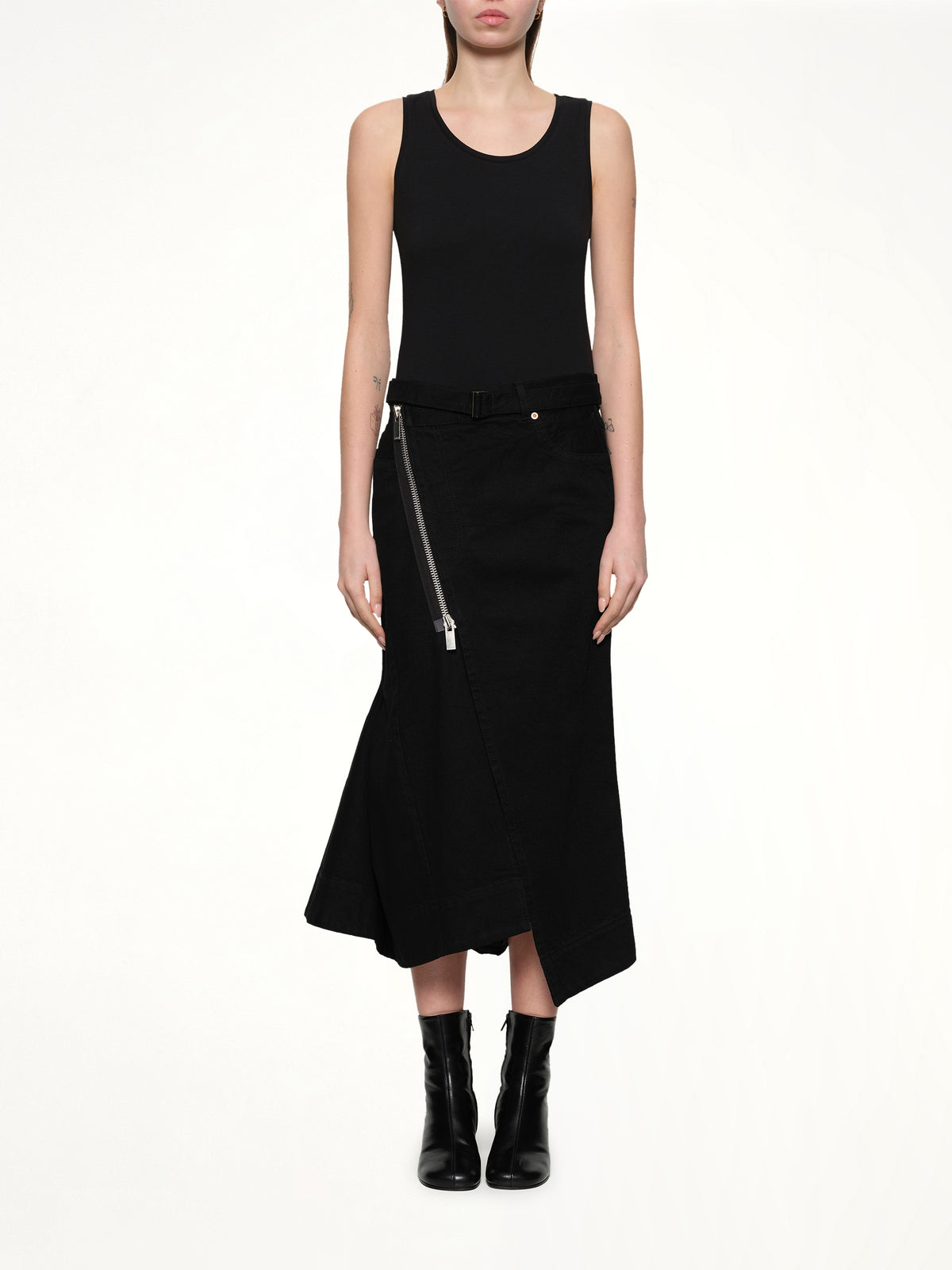 Side Zip Denim Skirt in Black