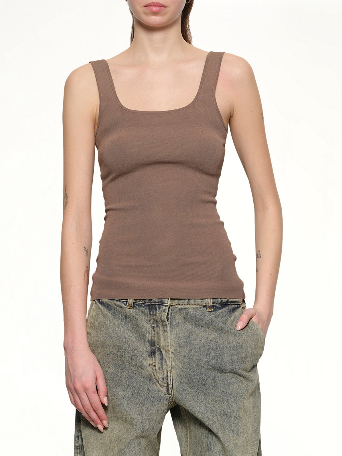 Squared Neck Top in Tan