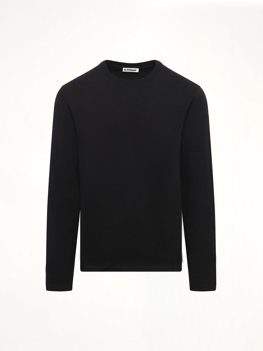 Leather Patch Long Sleeve T-Shirt in Black