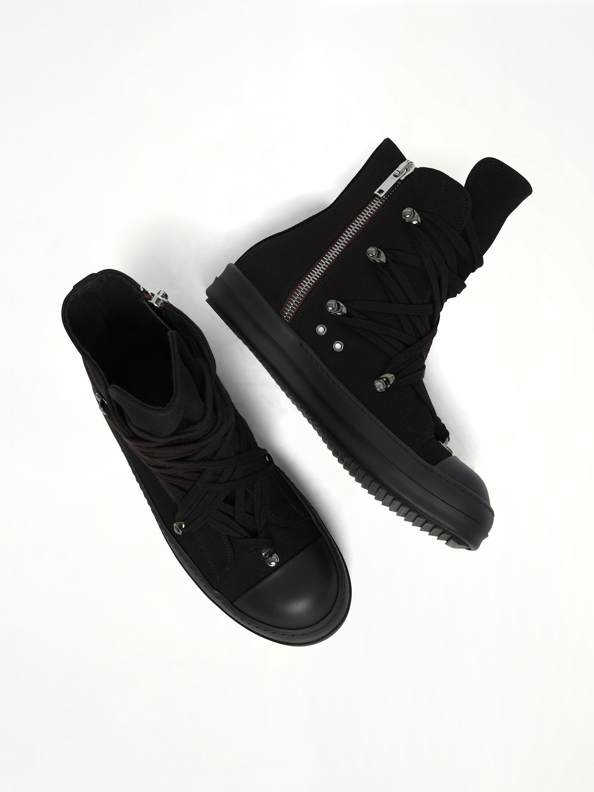 Megalace Sneaks in All Black Top View | RICK OWENS DRKSHDW