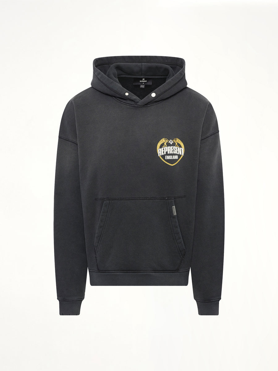 Represent Angel Border Hoodie in Stained Black