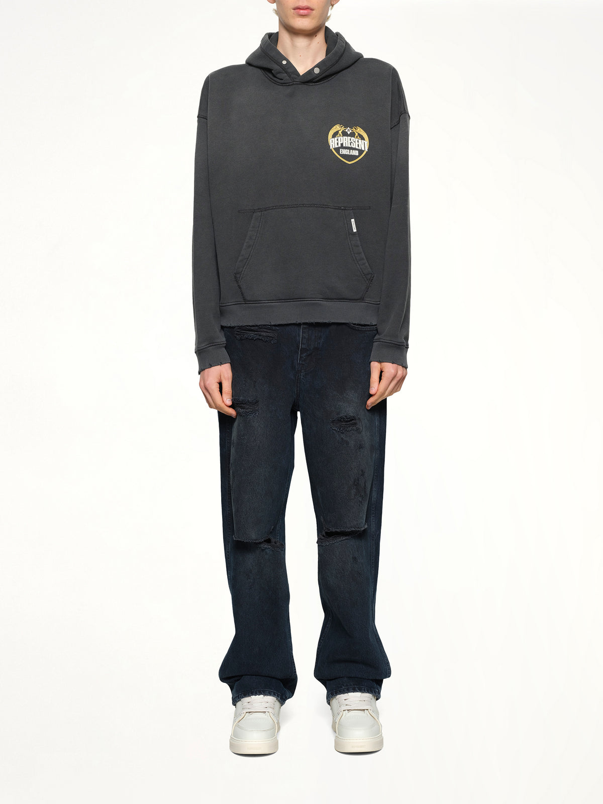 Represent Angel Border Hoodie in Stained Black
