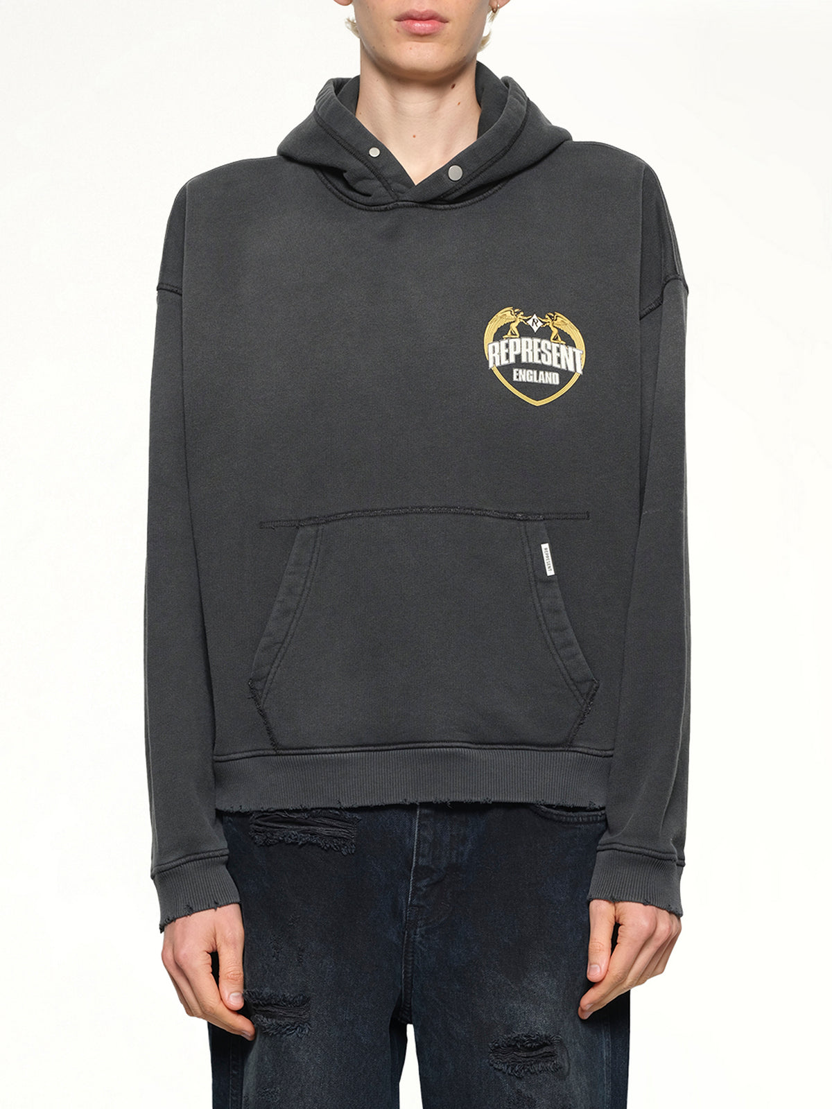 Represent Angel Border Hoodie in Stained Black