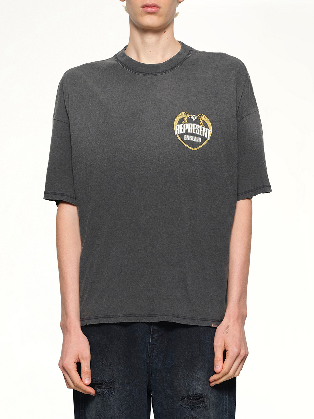 Represent Angel Border T-Shirt in Stained Black