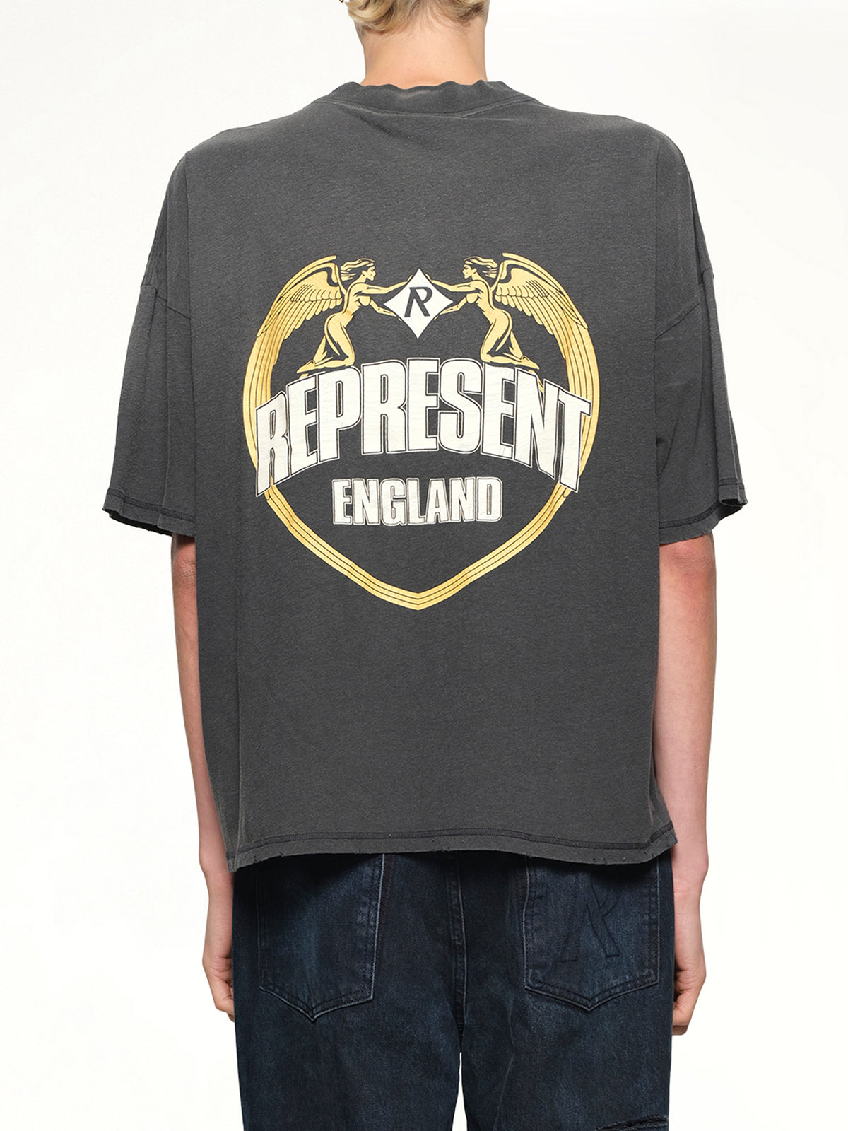 Represent Angel Border T-Shirt in Stained Black