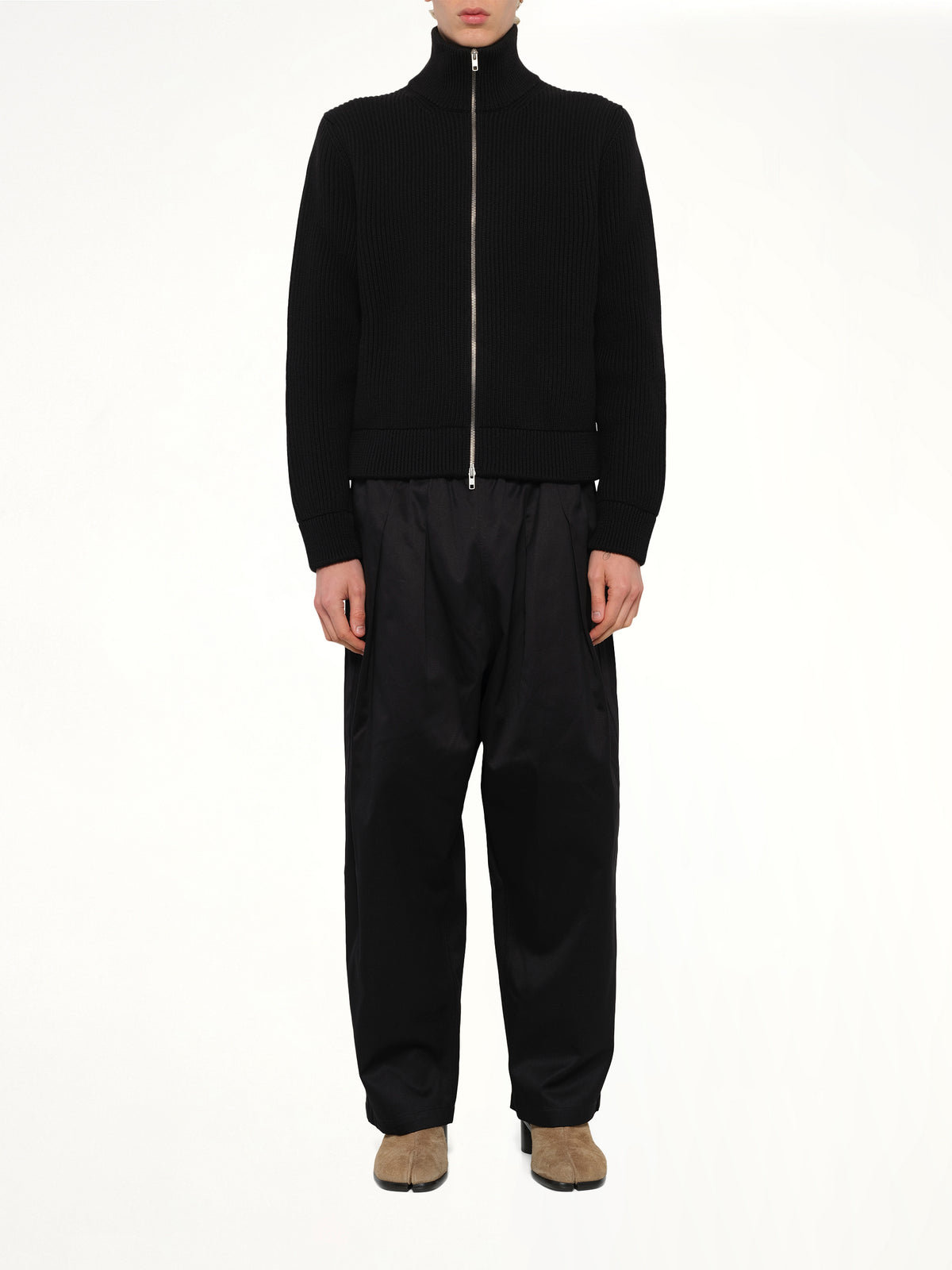 Drivers Knit Zip Sweater in Black