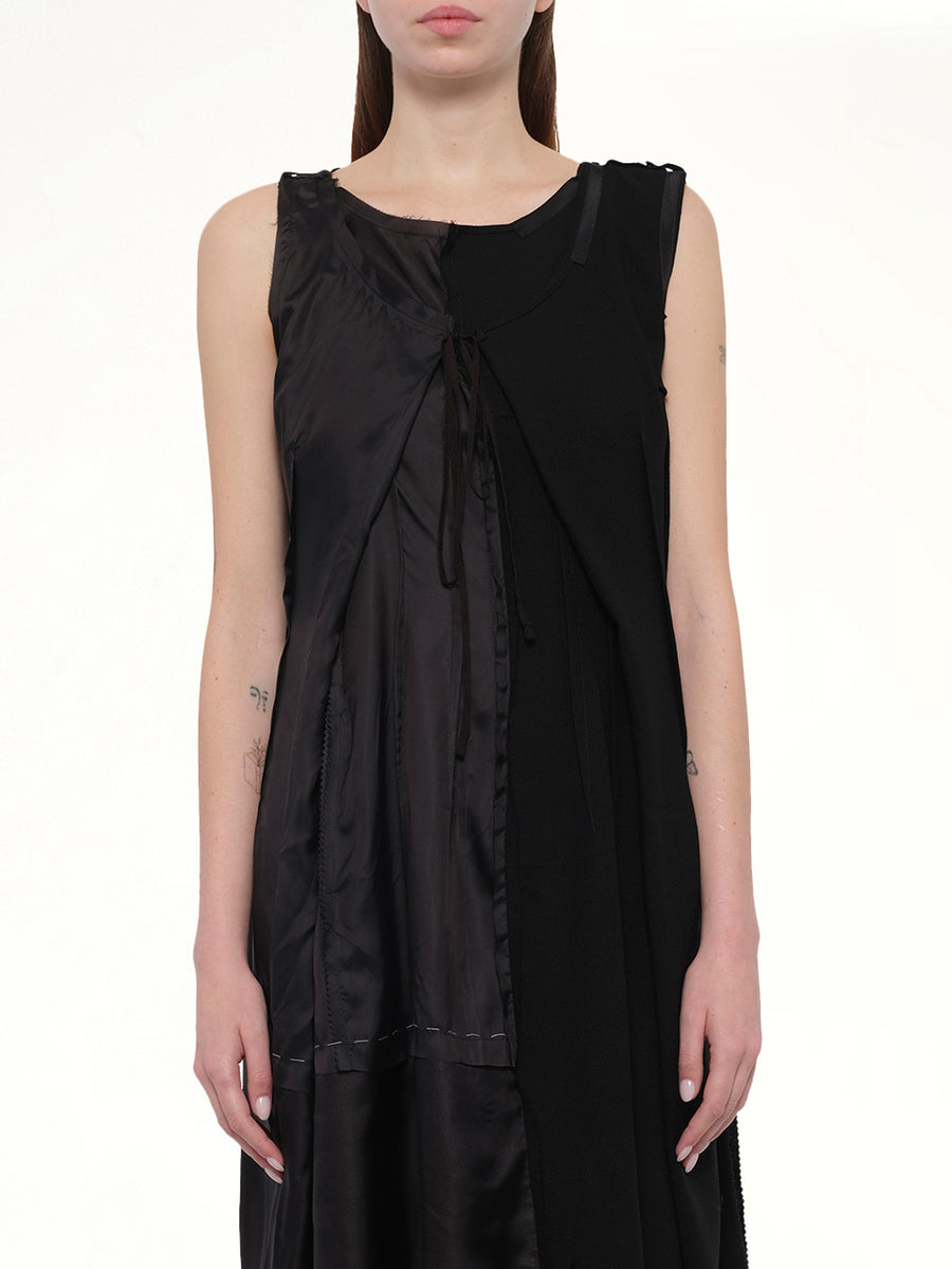 Silk Twill Midi Dress in Black