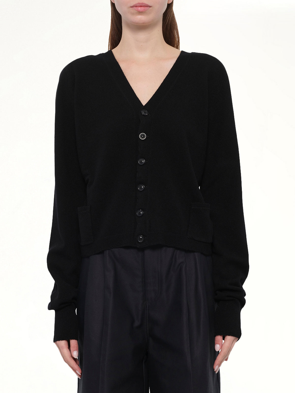 Gauge 14 Wool V-Neck Cardigan in Black