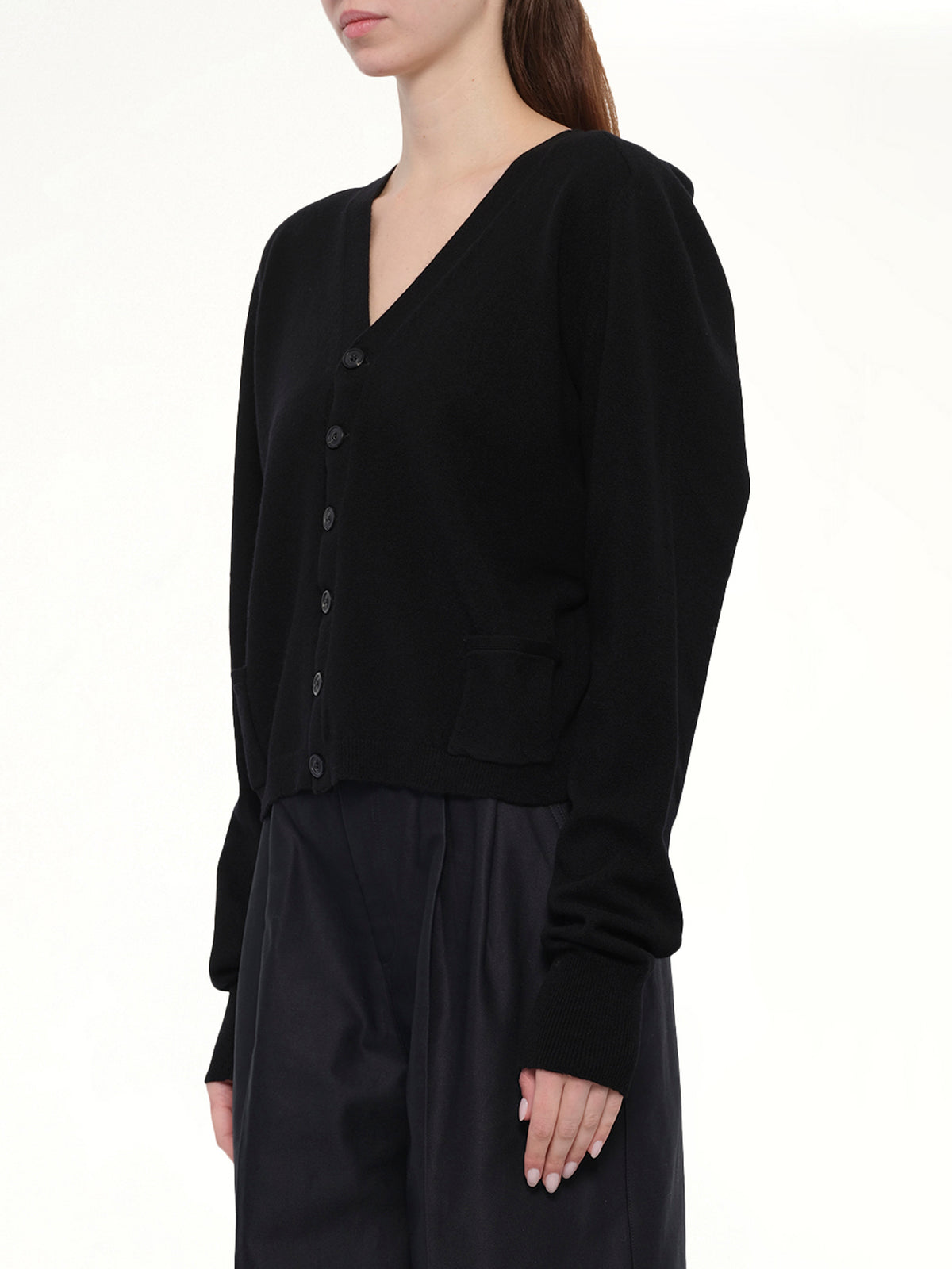 Gauge 14 Wool V-Neck Cardigan in Black