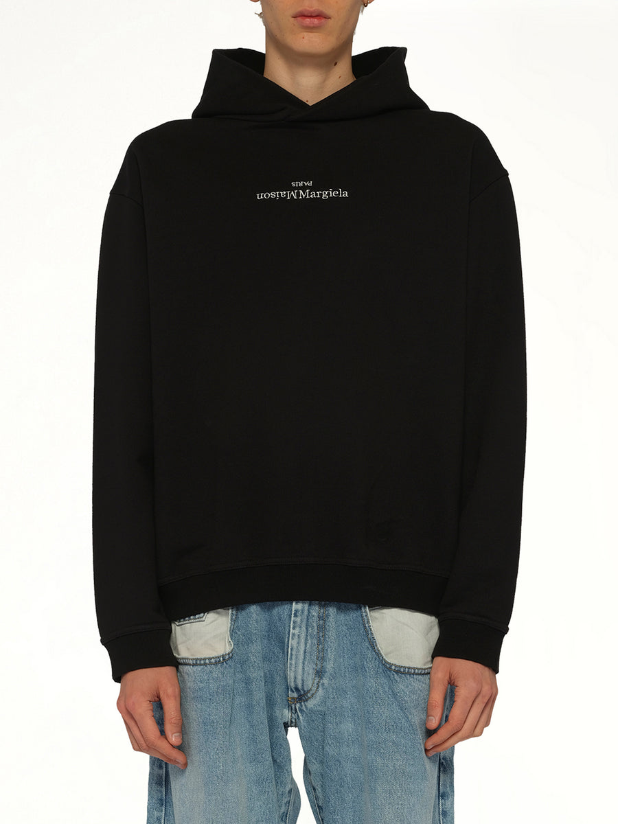 Upside Down Logo Hoodie in Black