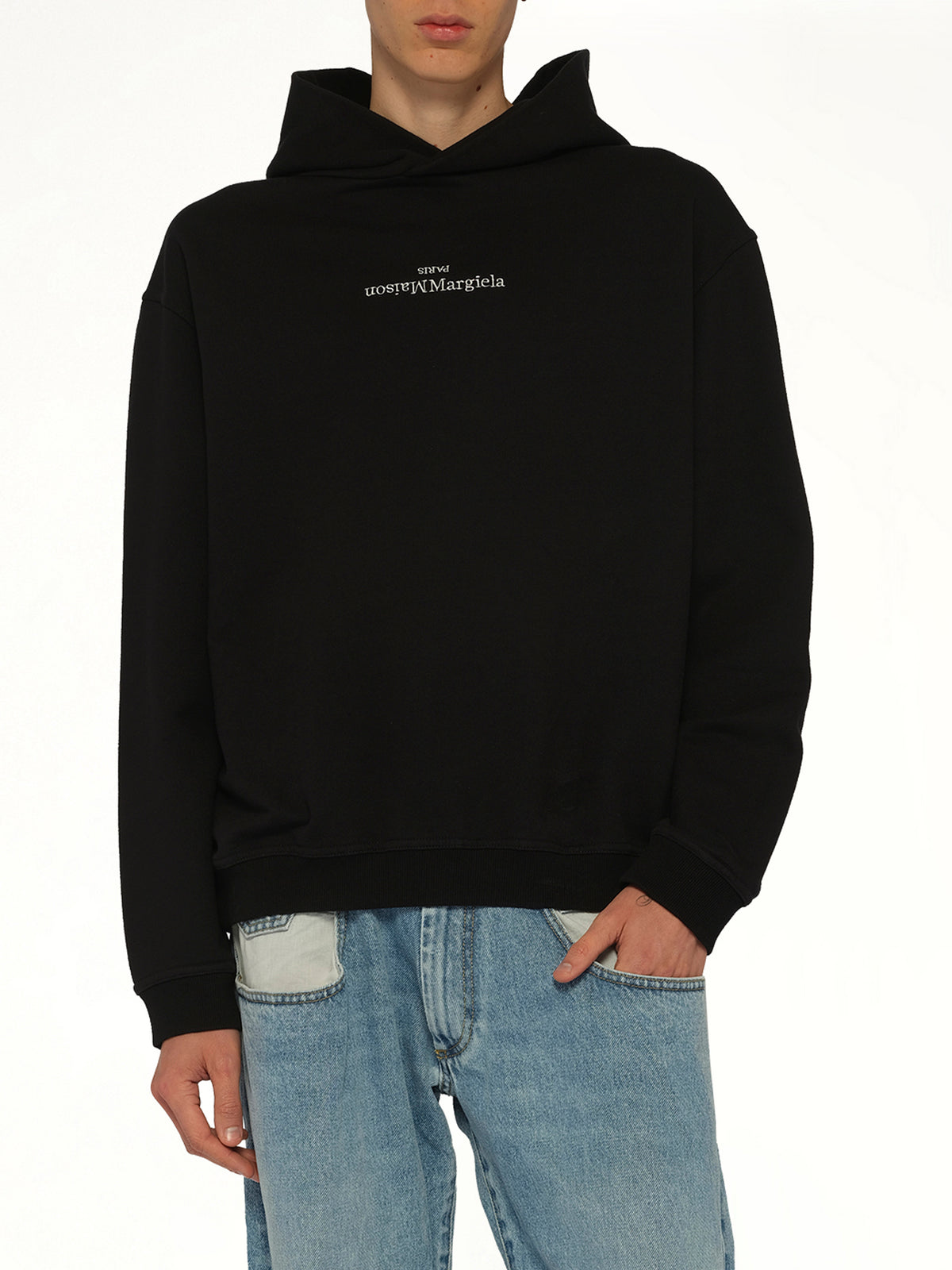 Upside Down Logo Hoodie in Black