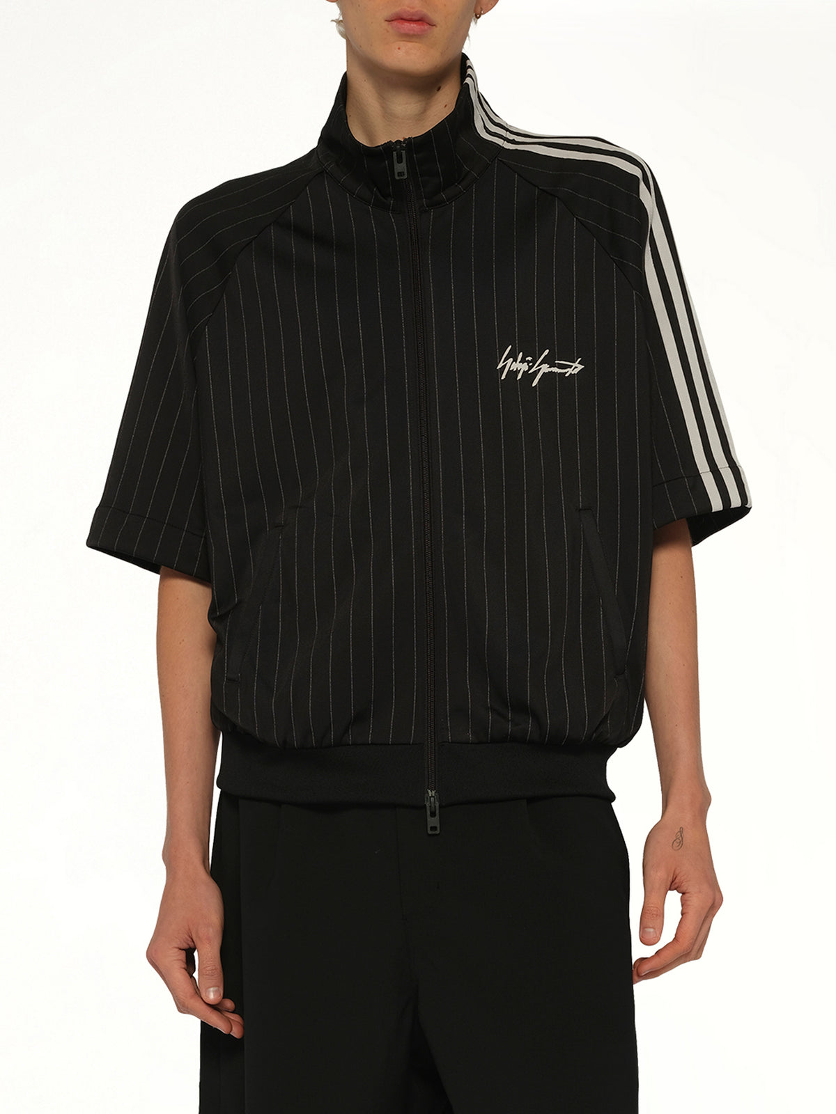 Pinstripe Track Top in Black