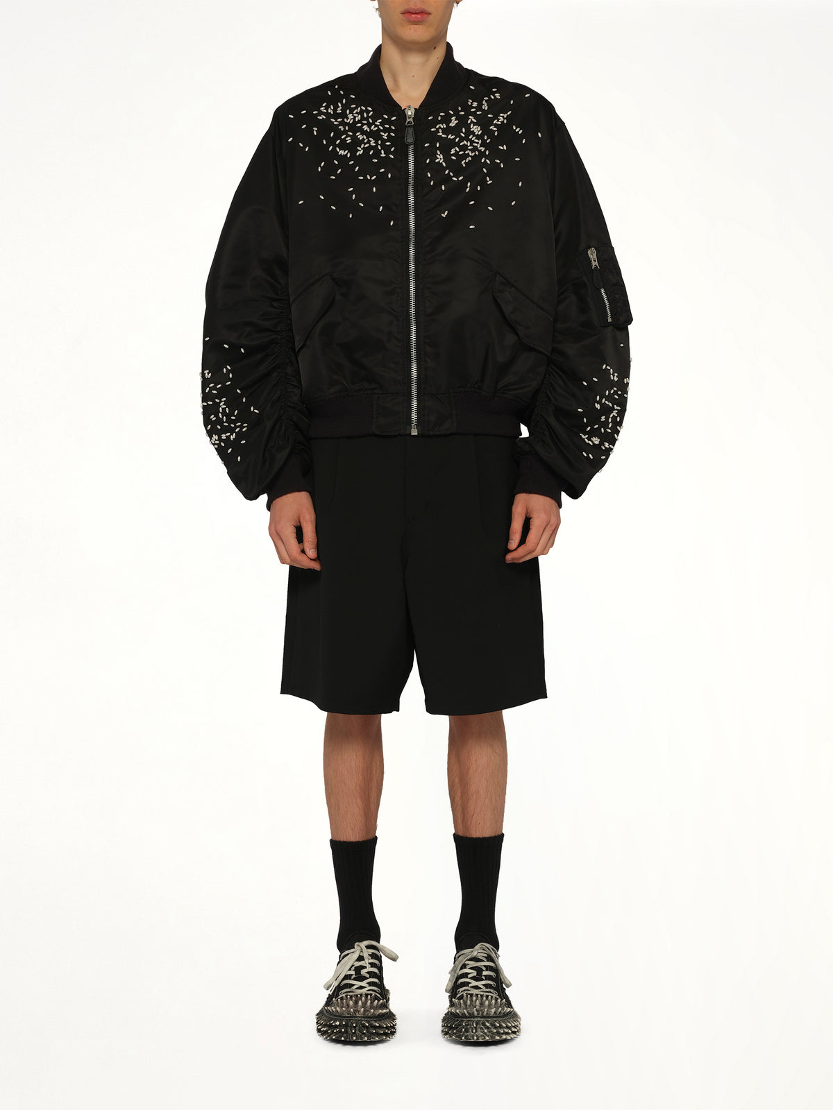 Spilled Rice Bomber Jacket in Black