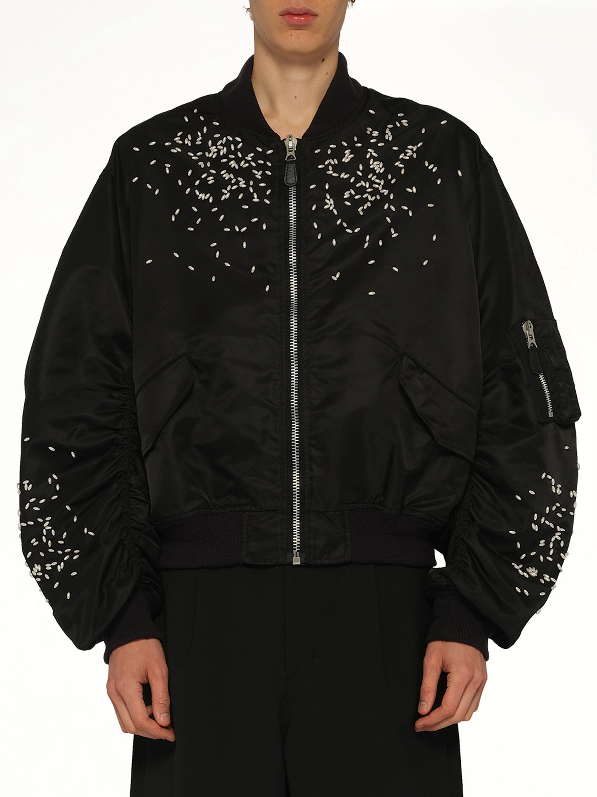 Spilled Rice Bomber Jacket in Black
